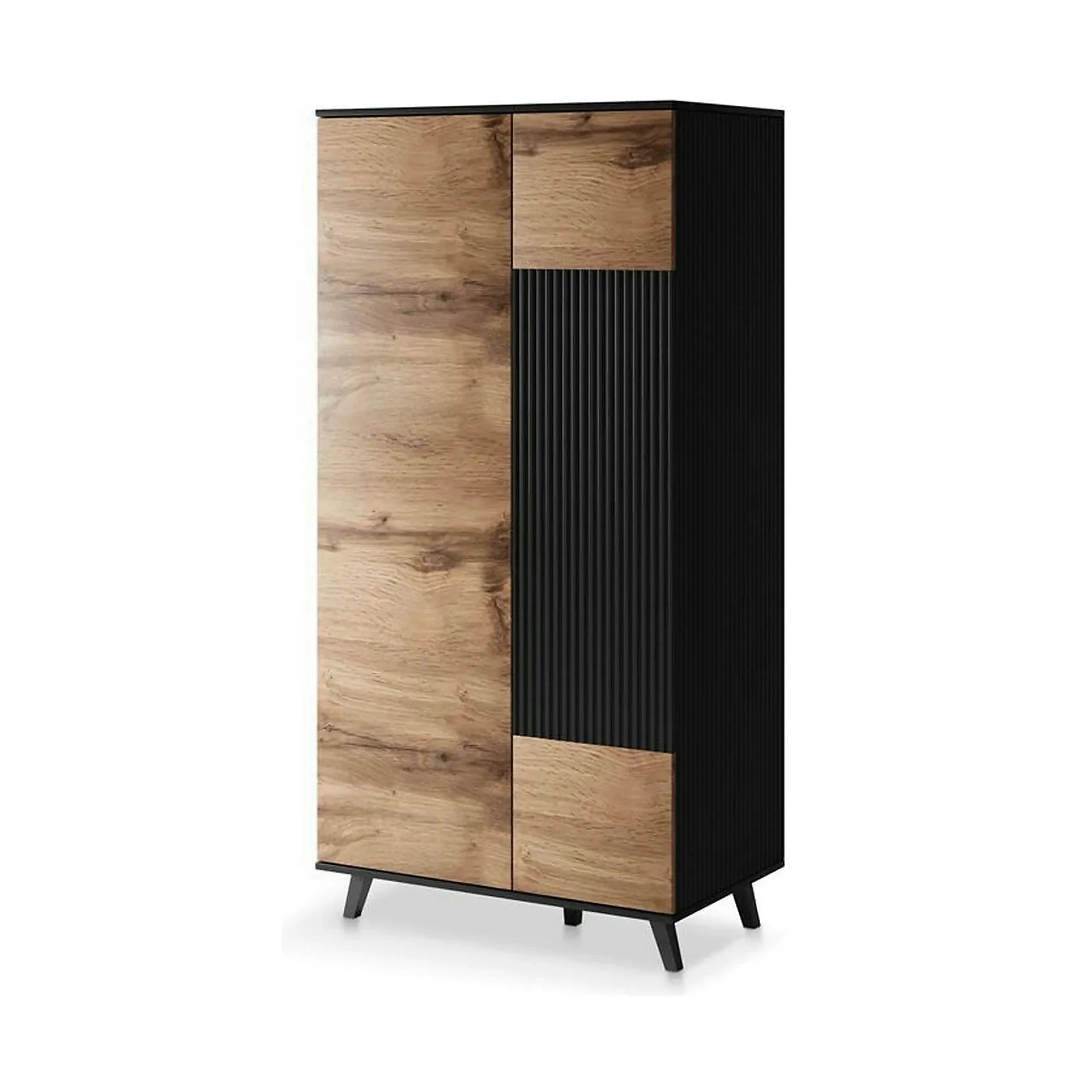 Dulap RANDOM, stejar wotan/negru, PAL furniruit, cu 2 usi, 90x55x182 cm
