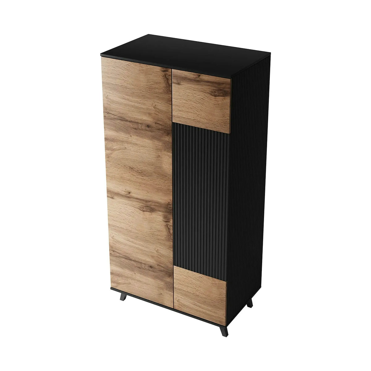Dulap RANDOM, stejar wotan/negru, PAL furniruit, cu 2 usi, 90x55x182 cm