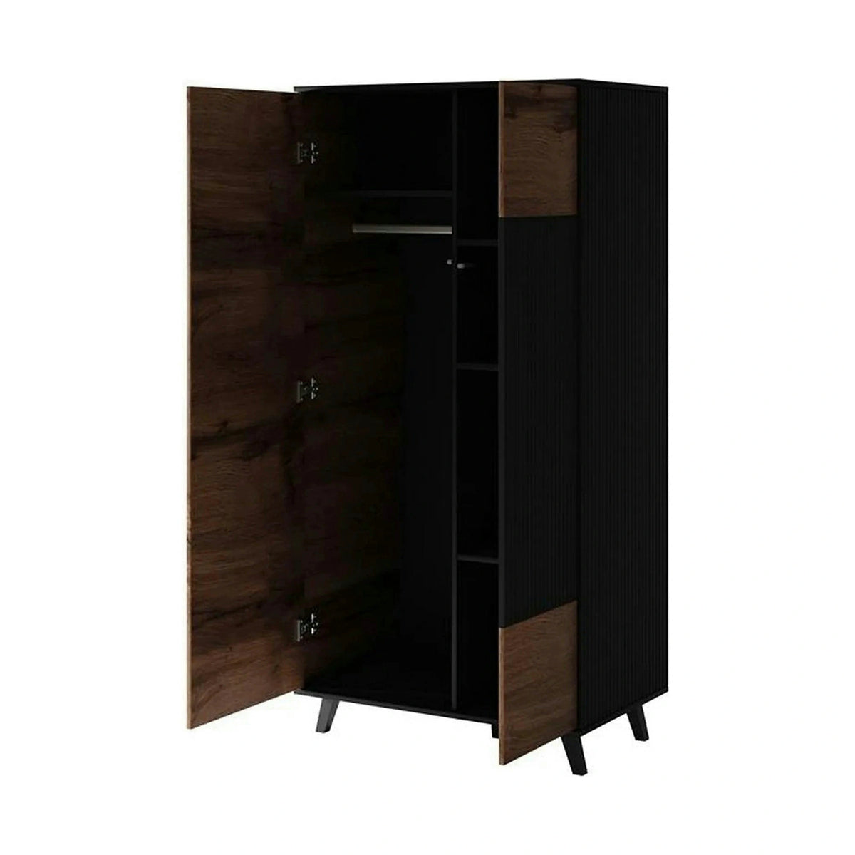 Dulap RANDOM, stejar wotan/negru, PAL furniruit, cu 2 usi, 90x55x182 cm