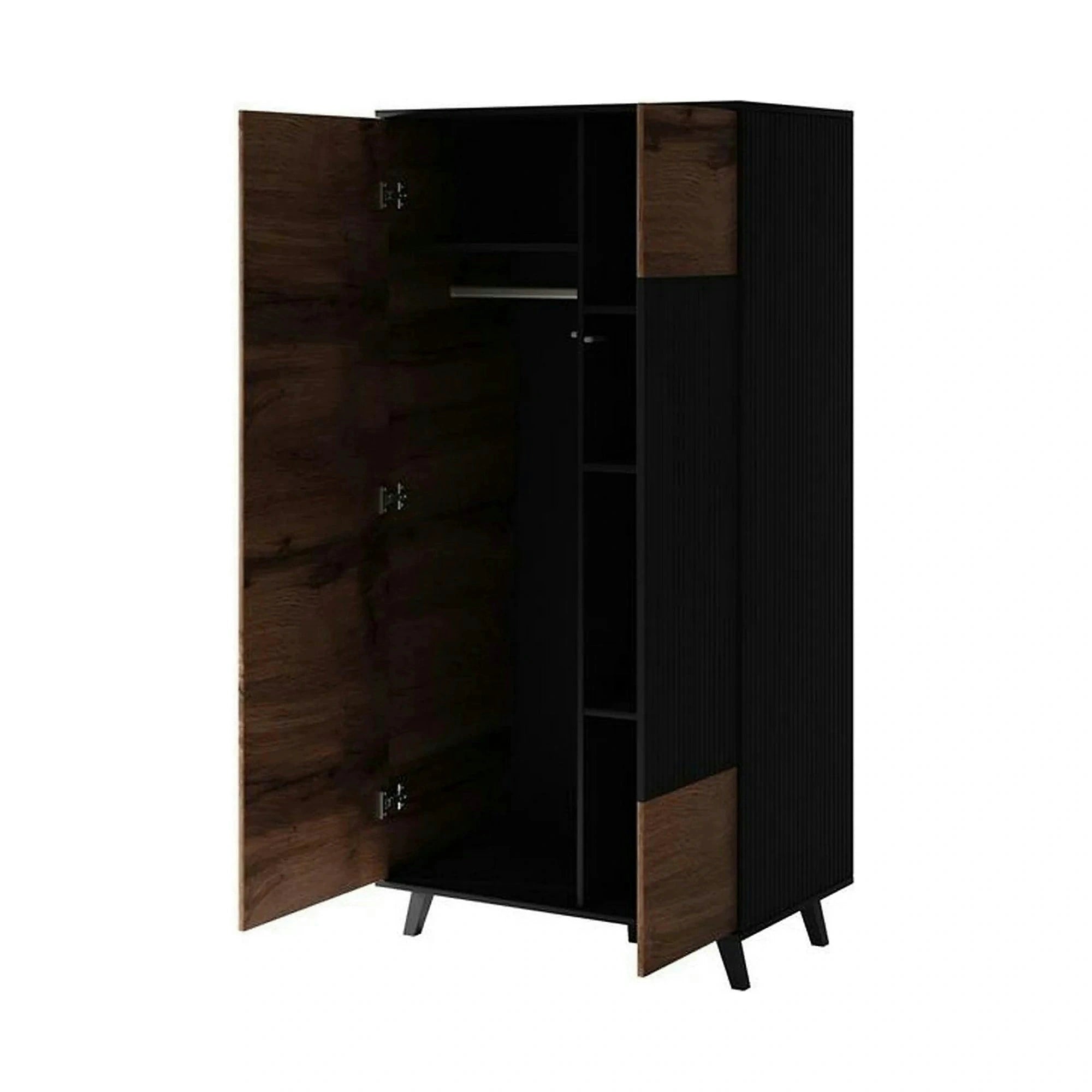 Dulap RANDOM, stejar wotan/negru, PAL furniruit, cu 2 usi, 90x55x182 cm