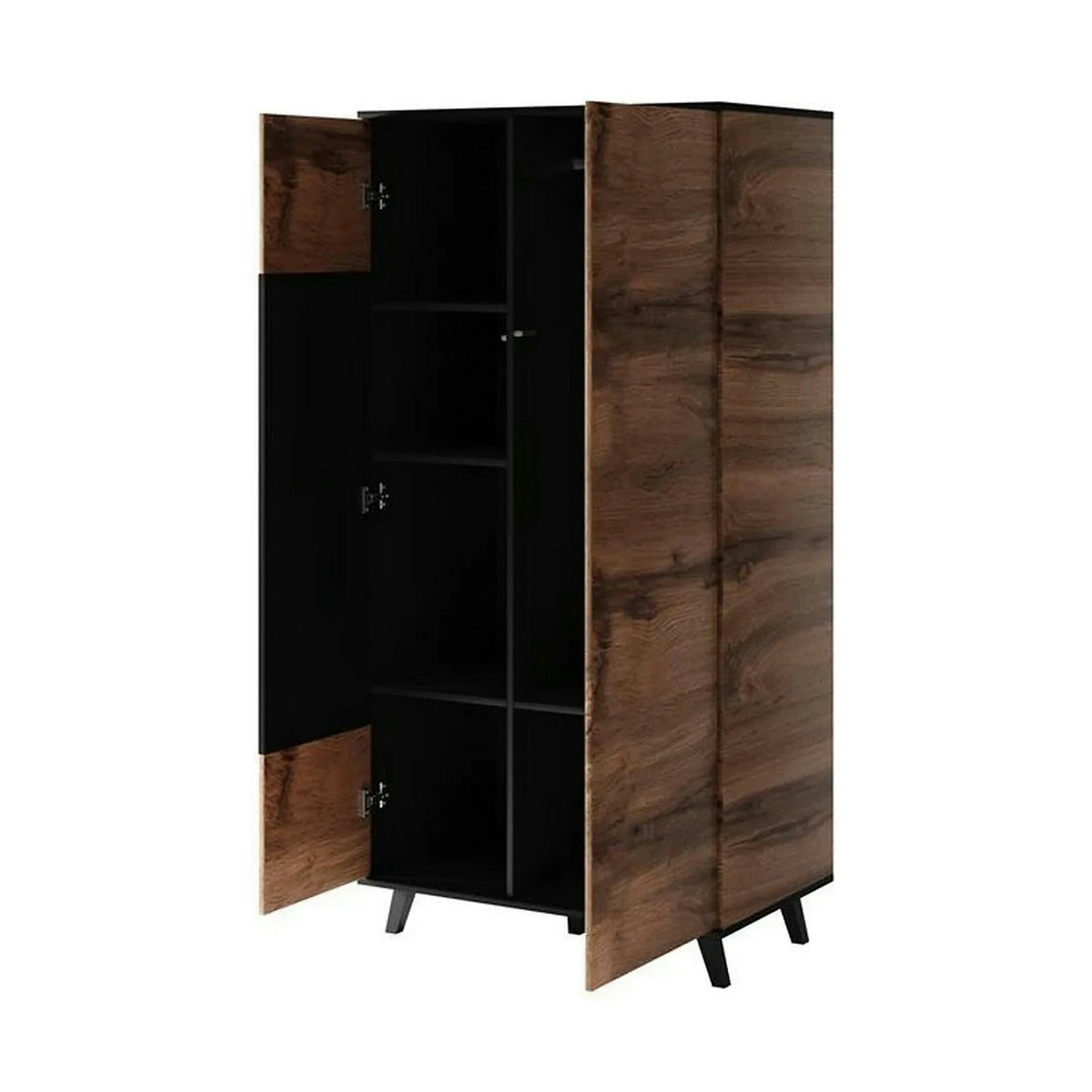 Dulap RANDOM, stejar wotan/negru, PAL furniruit, cu 2 usi, 90x55x182 cm