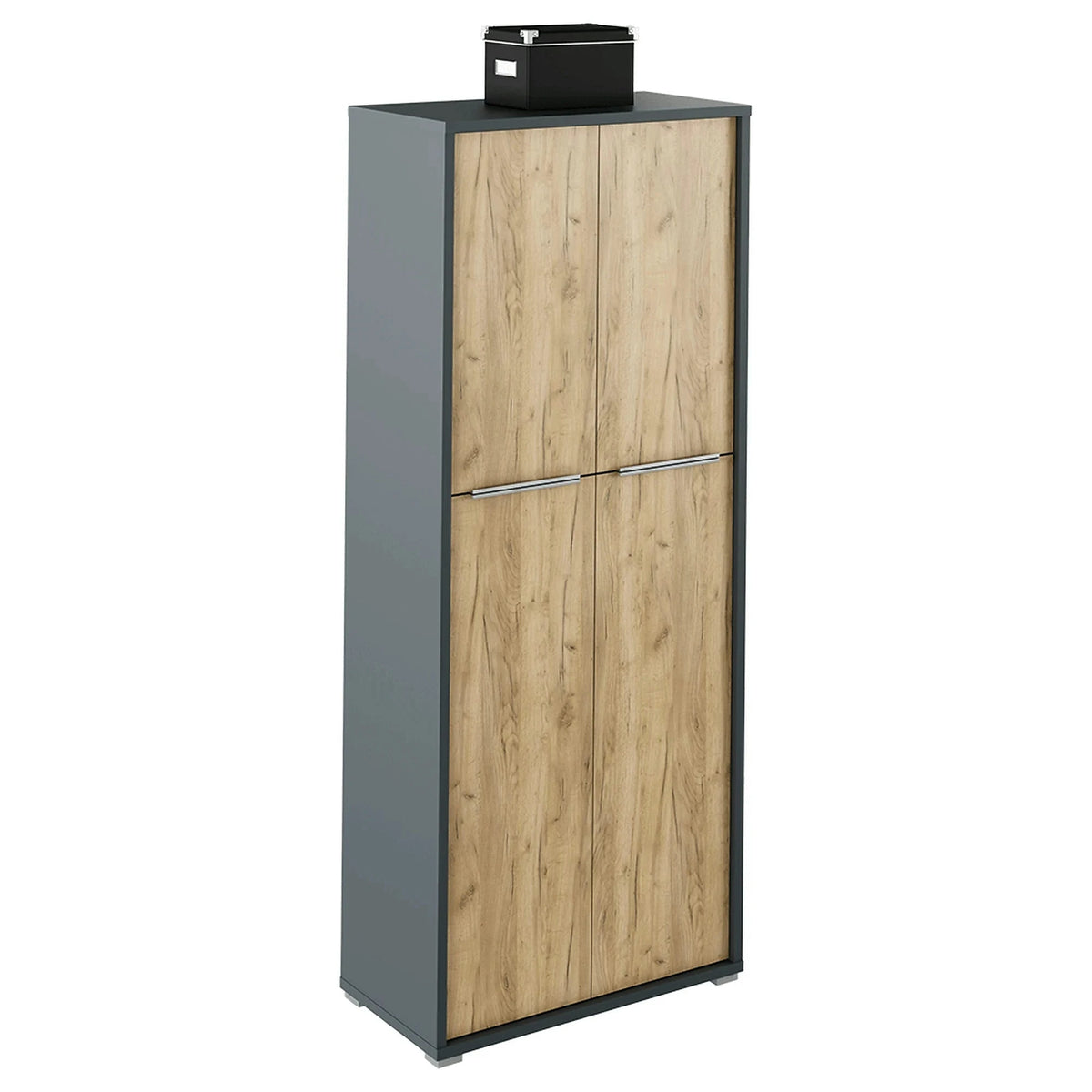 Dulap RIOMA NEW TYP 07, gri grafit/stejar artisan, DTD laminat, cu 4 usi, 75x38x183 cm