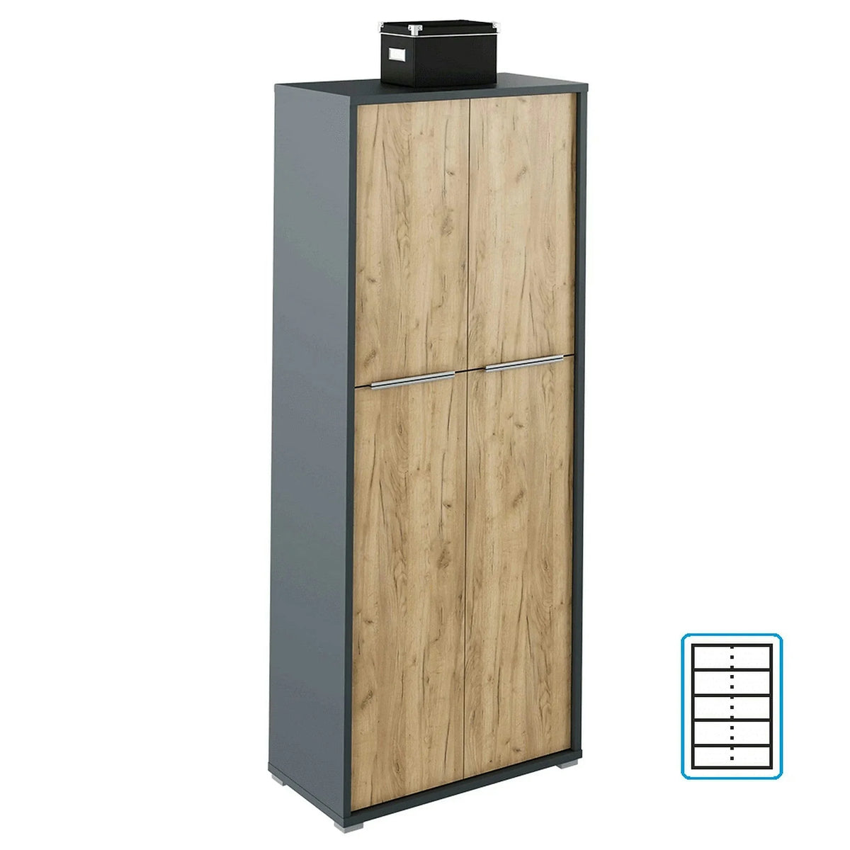 Dulap RIOMA NEW TYP 07, gri grafit/stejar artisan, DTD laminat, cu 4 usi, 75x38x183 cm