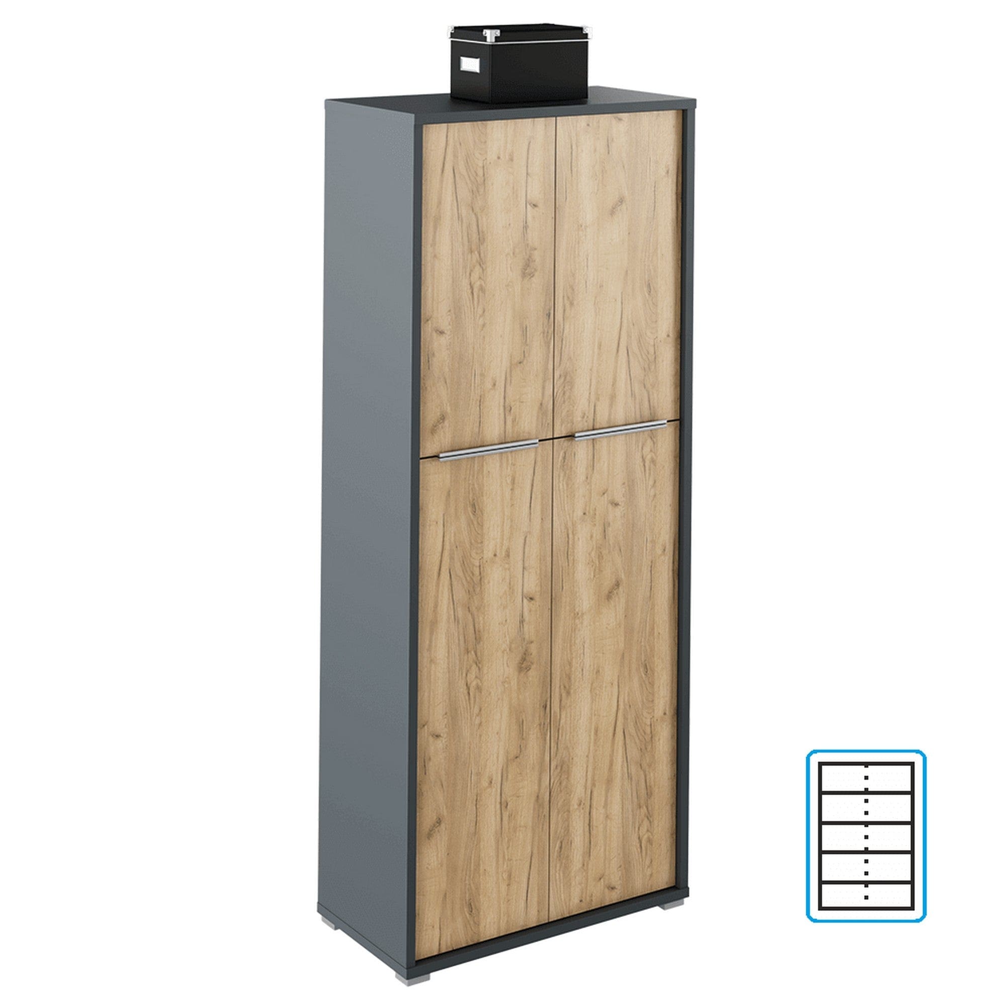 Dulap RIOMA NEW TYP 07, gri grafit/stejar artisan, DTD laminat, cu 4 usi, 75x38x183 cm