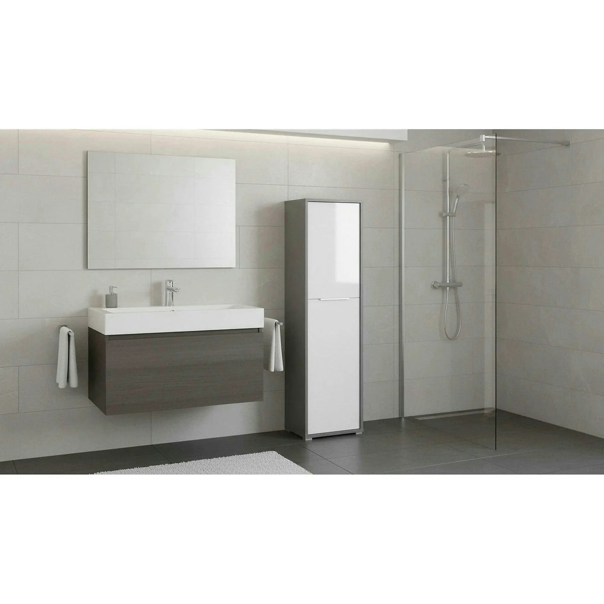 Dulap RIOMA NEW TYP 08, gri grafit/alb, DTD laminat, cu 2 usi, 50x38x183 cm