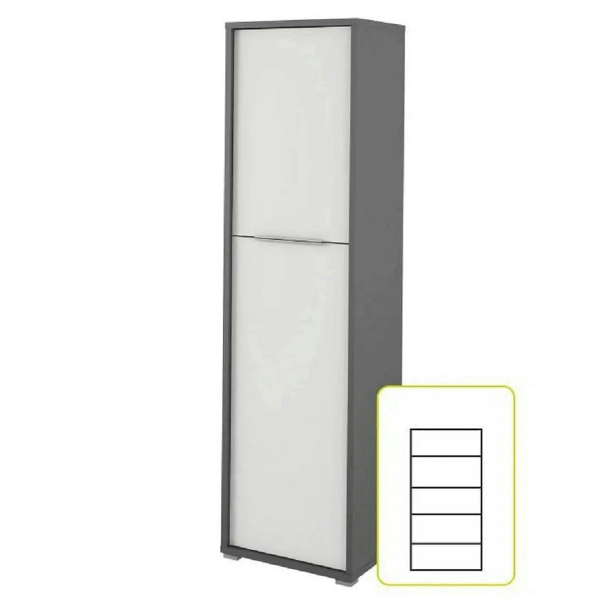 Dulap RIOMA NEW TYP 08, gri grafit/alb, DTD laminat, cu 2 usi, 50x38x183 cm