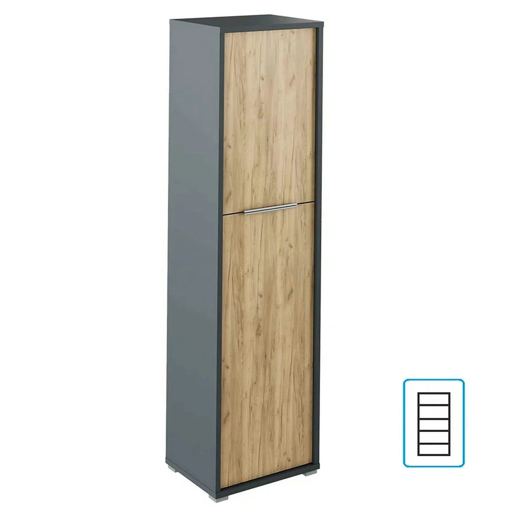 Dulap RIOMA NEW TYP 08, gri grafit/stejar artisan, DTD laminat, cu 2 usi, 50x38x183 cm