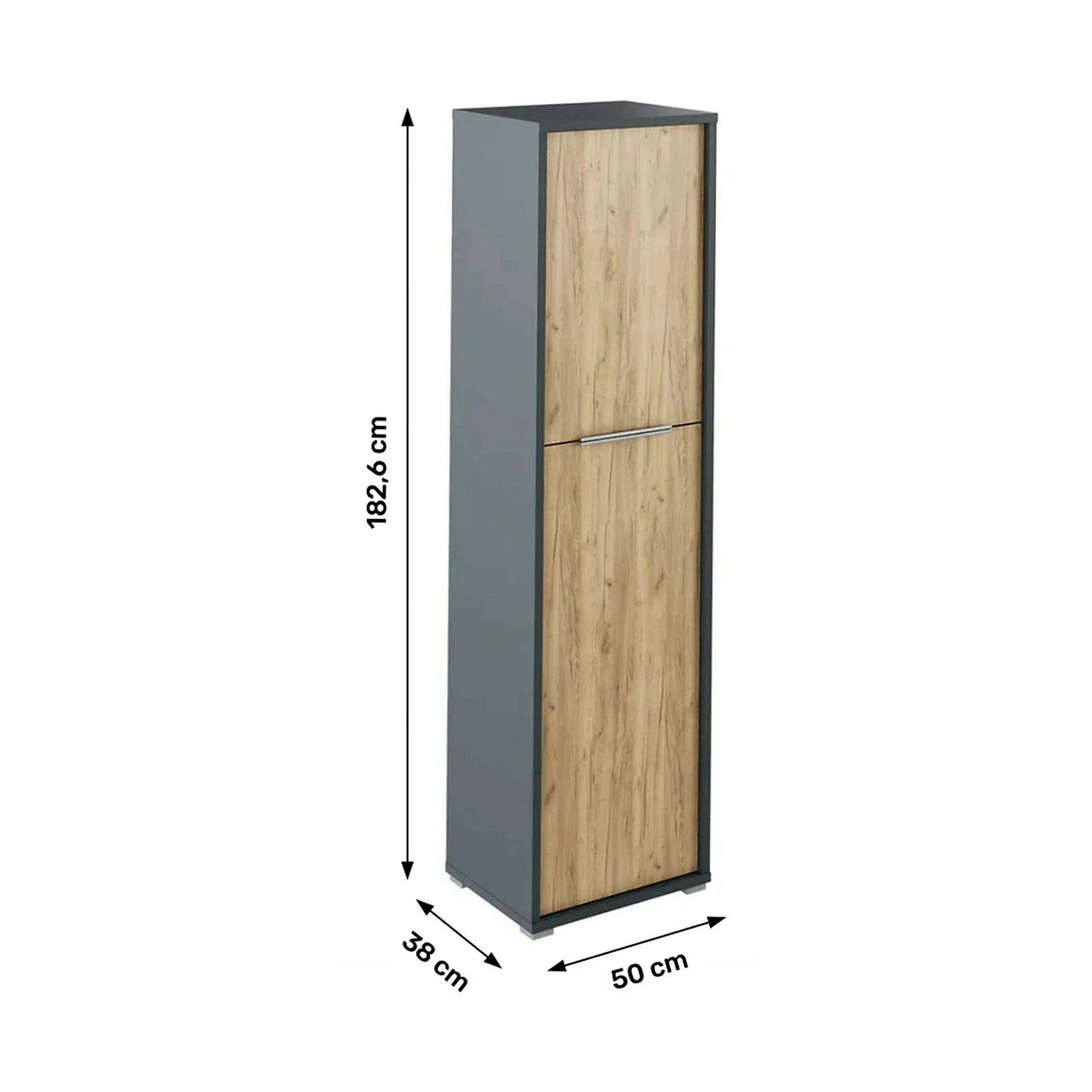 Dulap RIOMA NEW TYP 08, gri grafit/stejar artisan, DTD laminat, cu 2 usi, 50x38x183 cm