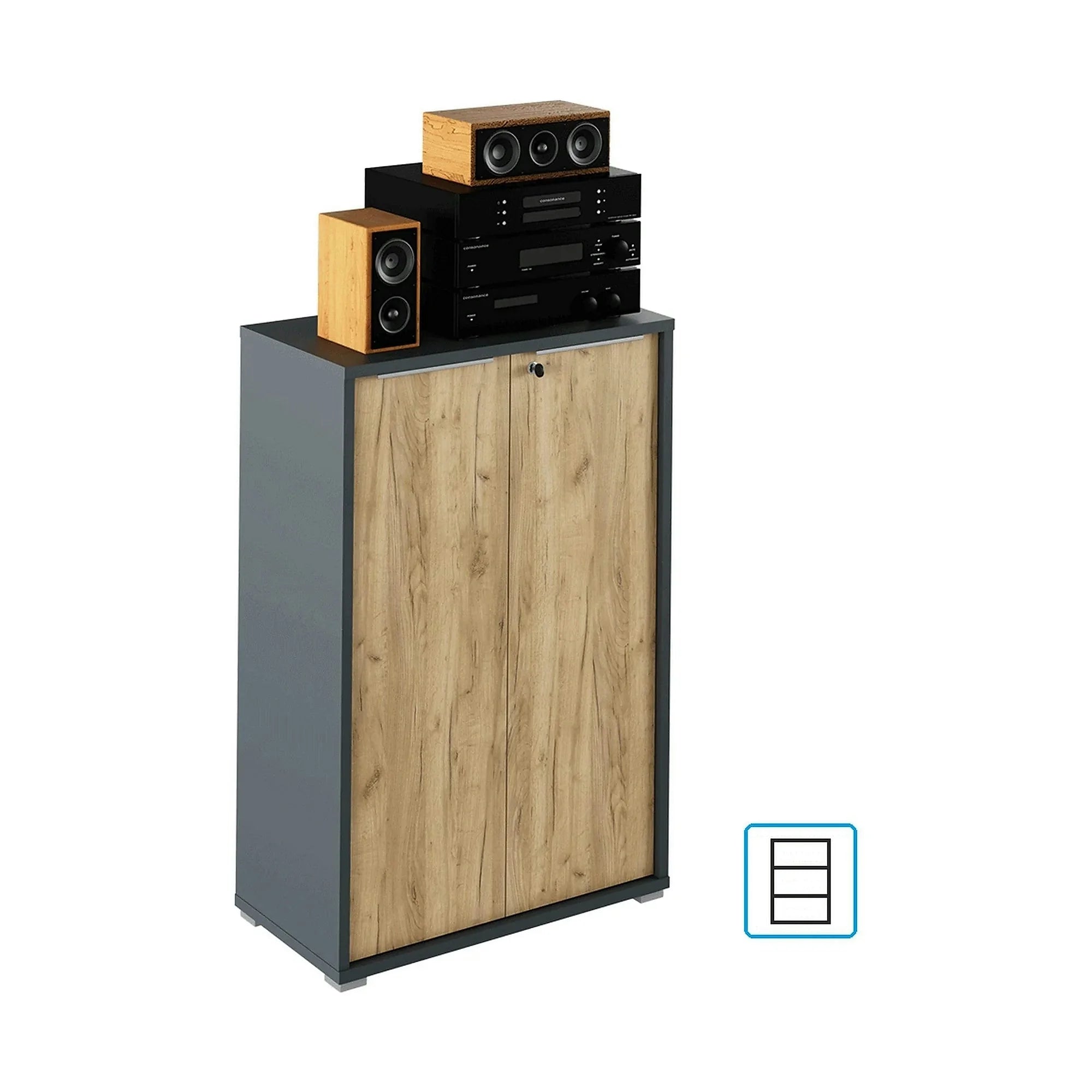 Dulap RIOMA NEW TYP 09, gri grafit/stejar artisan, DTD laminat, cu 2 usi, 75x38x112 cm