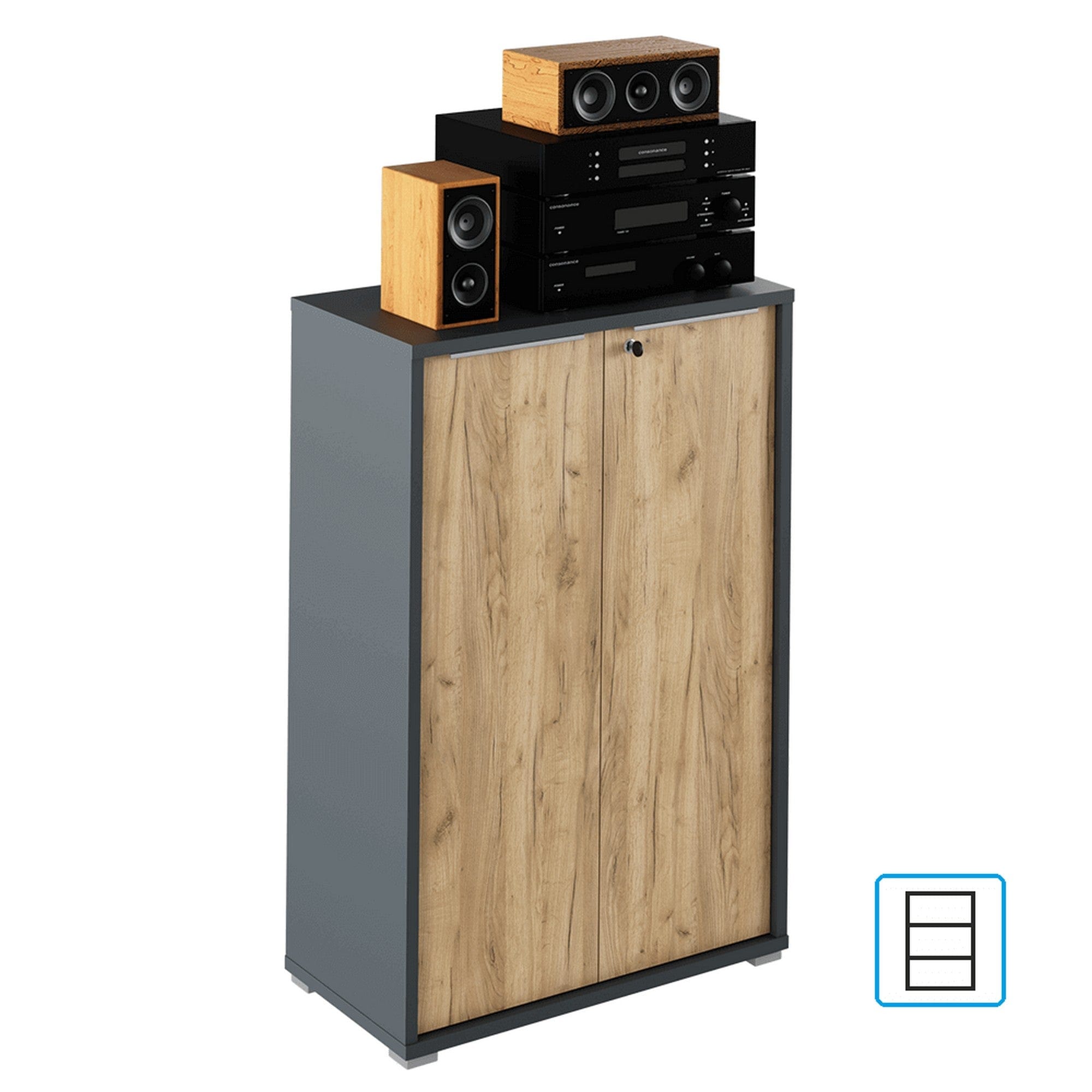 Dulap RIOMA NEW TYP 09, gri grafit/stejar artisan, DTD laminat, cu 2 usi, 75x38x112 cm