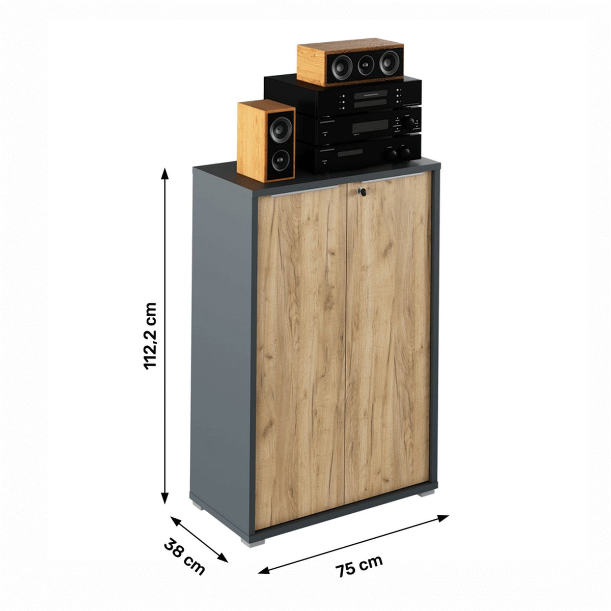 Dulap RIOMA NEW TYP 09, gri grafit/stejar artisan, DTD laminat, cu 2 usi, 75x38x112 cm