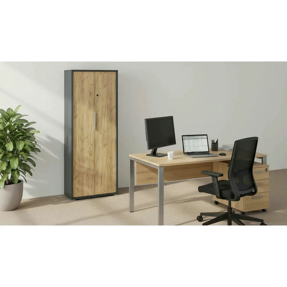 Dulap RIOMA NEW TYP 31, stejar artisan/gri grafit, DTD laminat, cu 2 usi, 75x38x183 cm