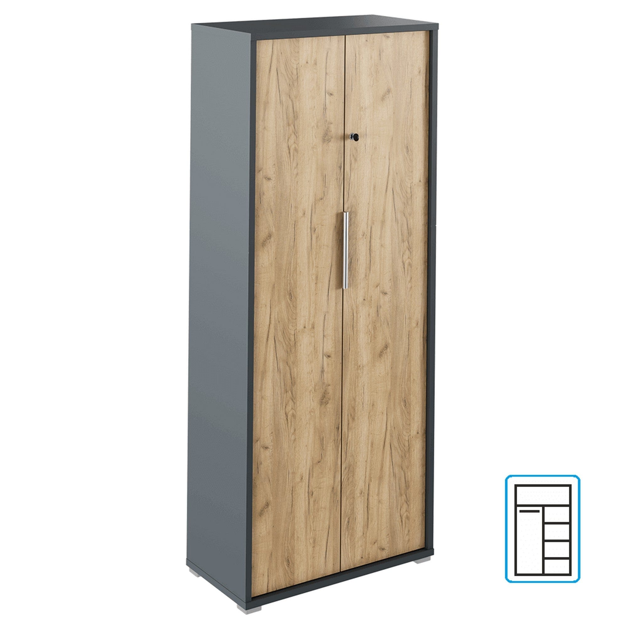 Dulap RIOMA NEW TYP 31, stejar artisan/gri grafit, DTD laminat, cu 2 usi, 75x38x183 cm