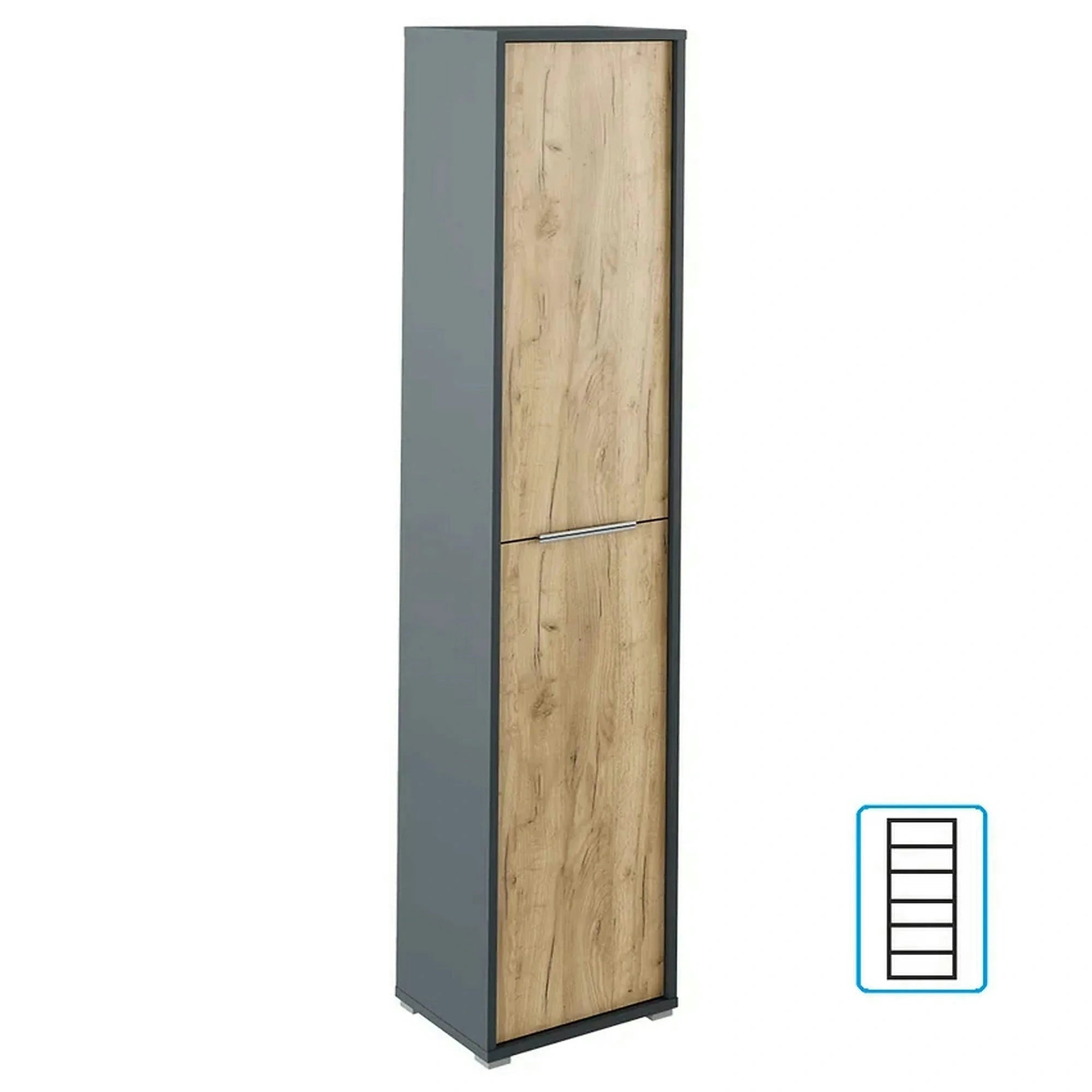 Dulap RIOMA NEW TYPE 06, gri grafit/stejar artisan, DTD laminat, cu 2 usi, 50x38x218 cm