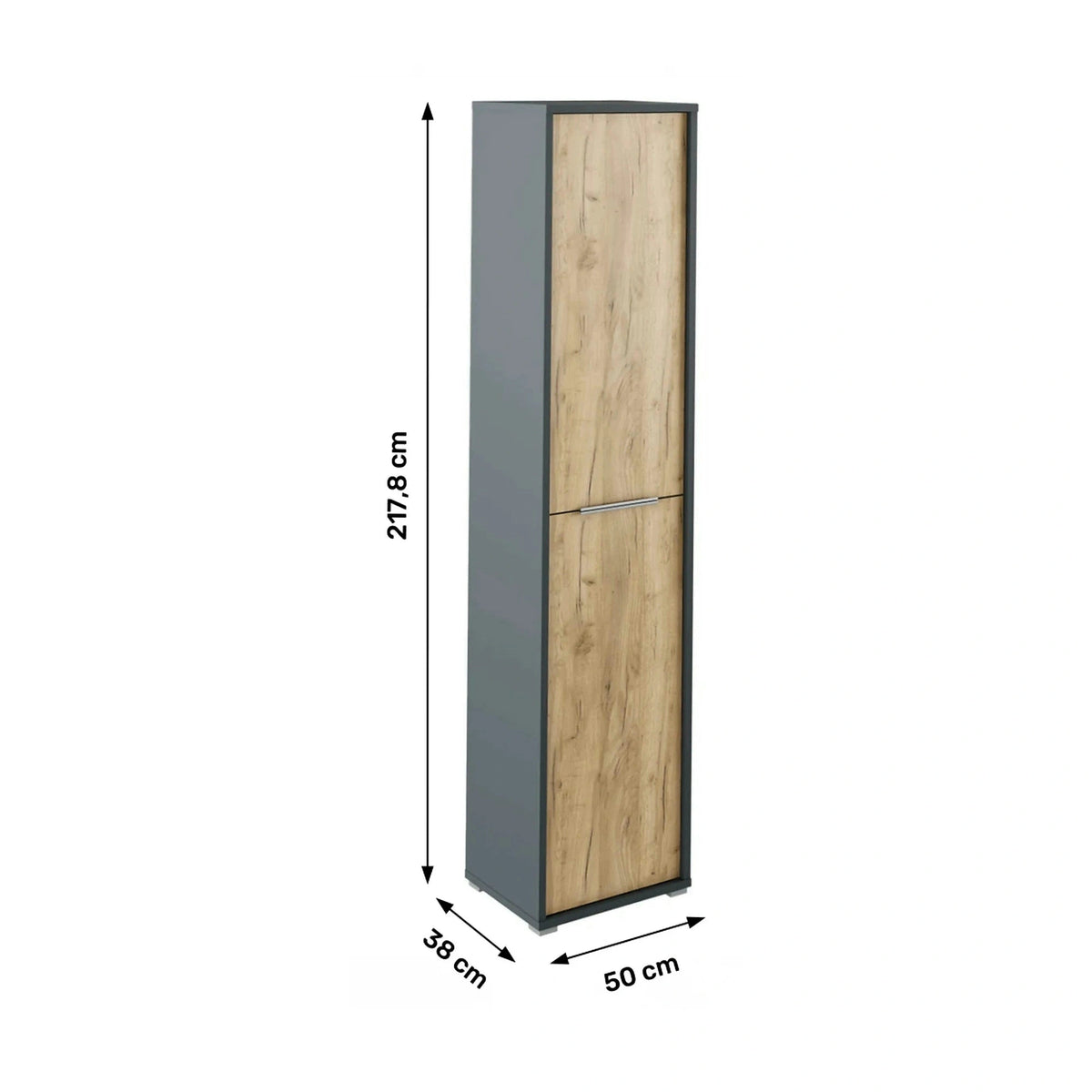 Dulap RIOMA NEW TYPE 06, gri grafit/stejar artisan, DTD laminat, cu 2 usi, 50x38x218 cm