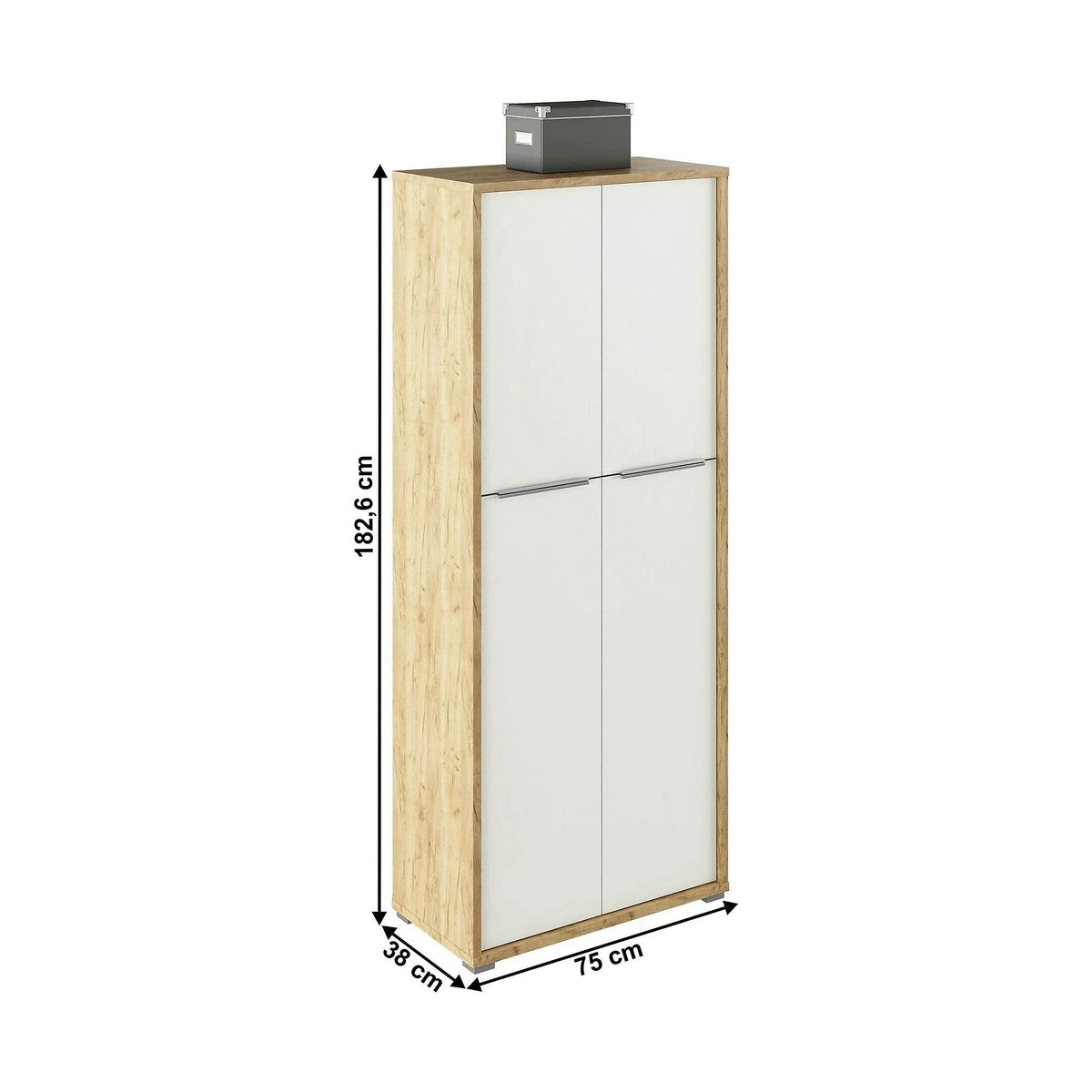 Dulap RIOMA TYP 07, stejar artisan/alb, DTD laminat, cu 4 usi, 75x38x183 cm