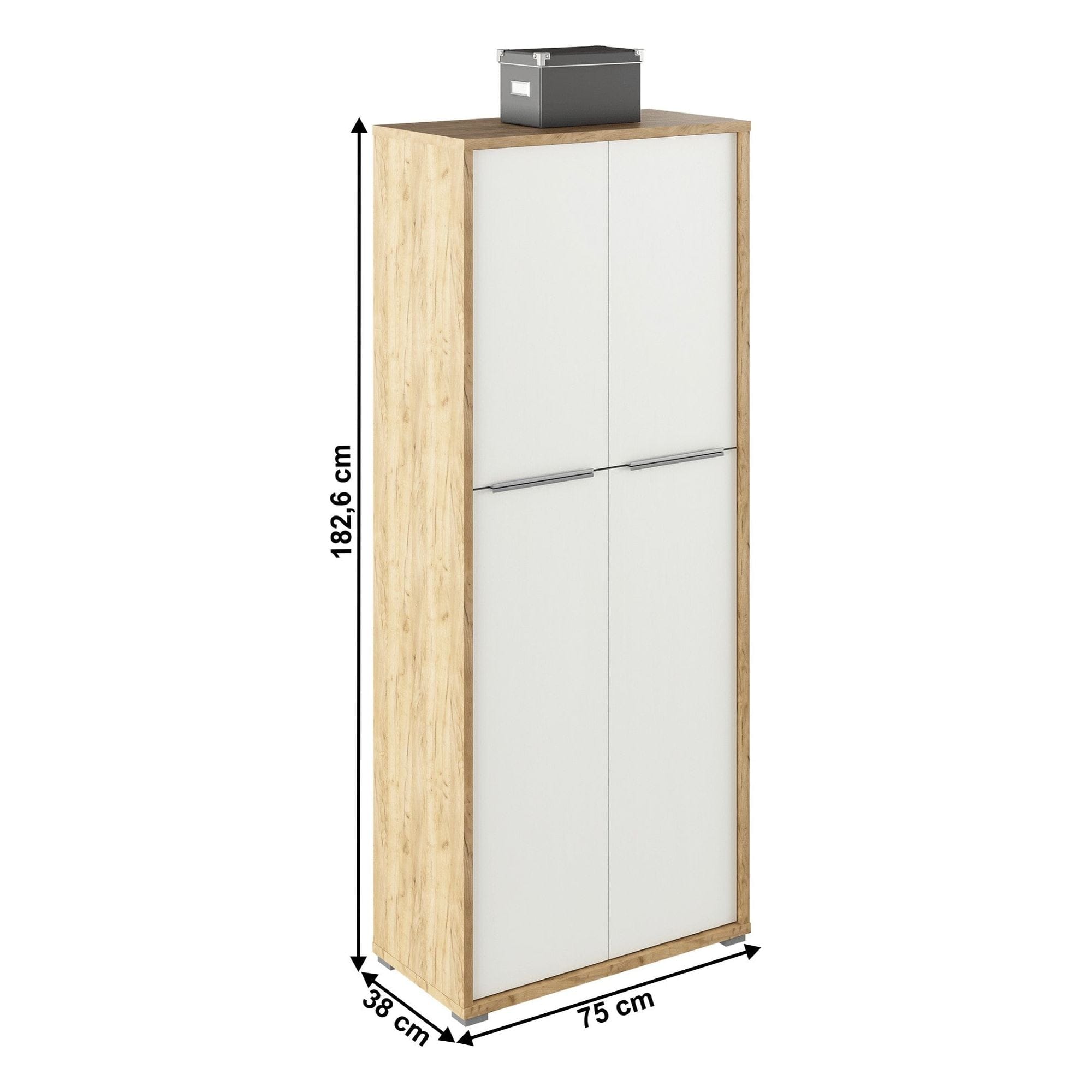 Dulap RIOMA TYP 07, stejar artisan/alb, DTD laminat, cu 4 usi, 75x38x183 cm