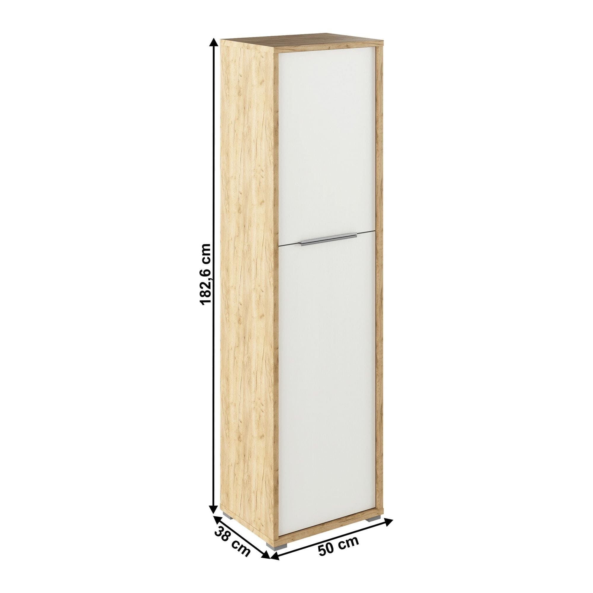 Dulap RIOMA TYP 08, stejar artisan/alb, DTD laminat, cu 2 usi, 50x38x183 cm