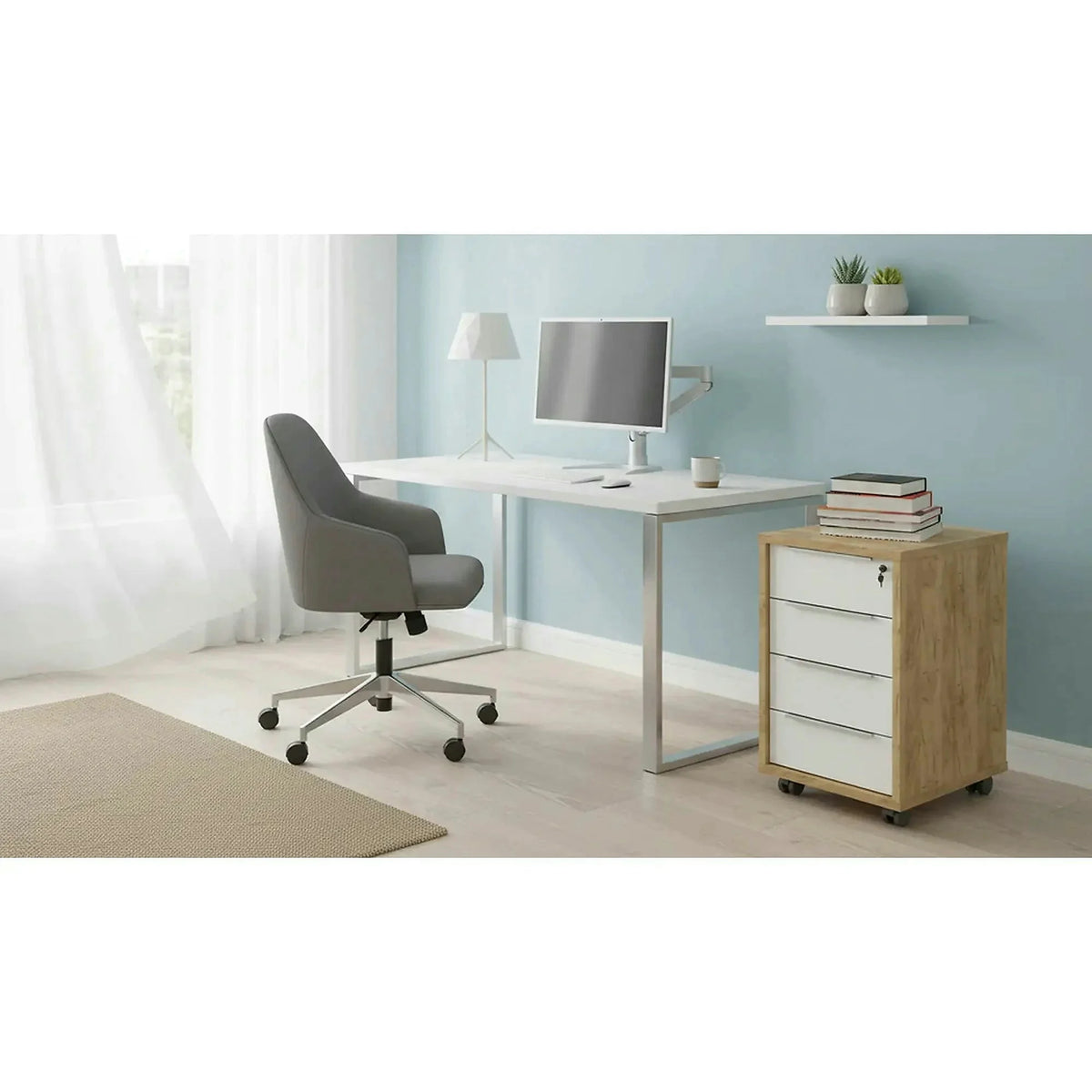 Dulap RIOMA TYP 14, stejar artisan/alb, DTD laminat, cu 4 sertare, 43x48x67 cm