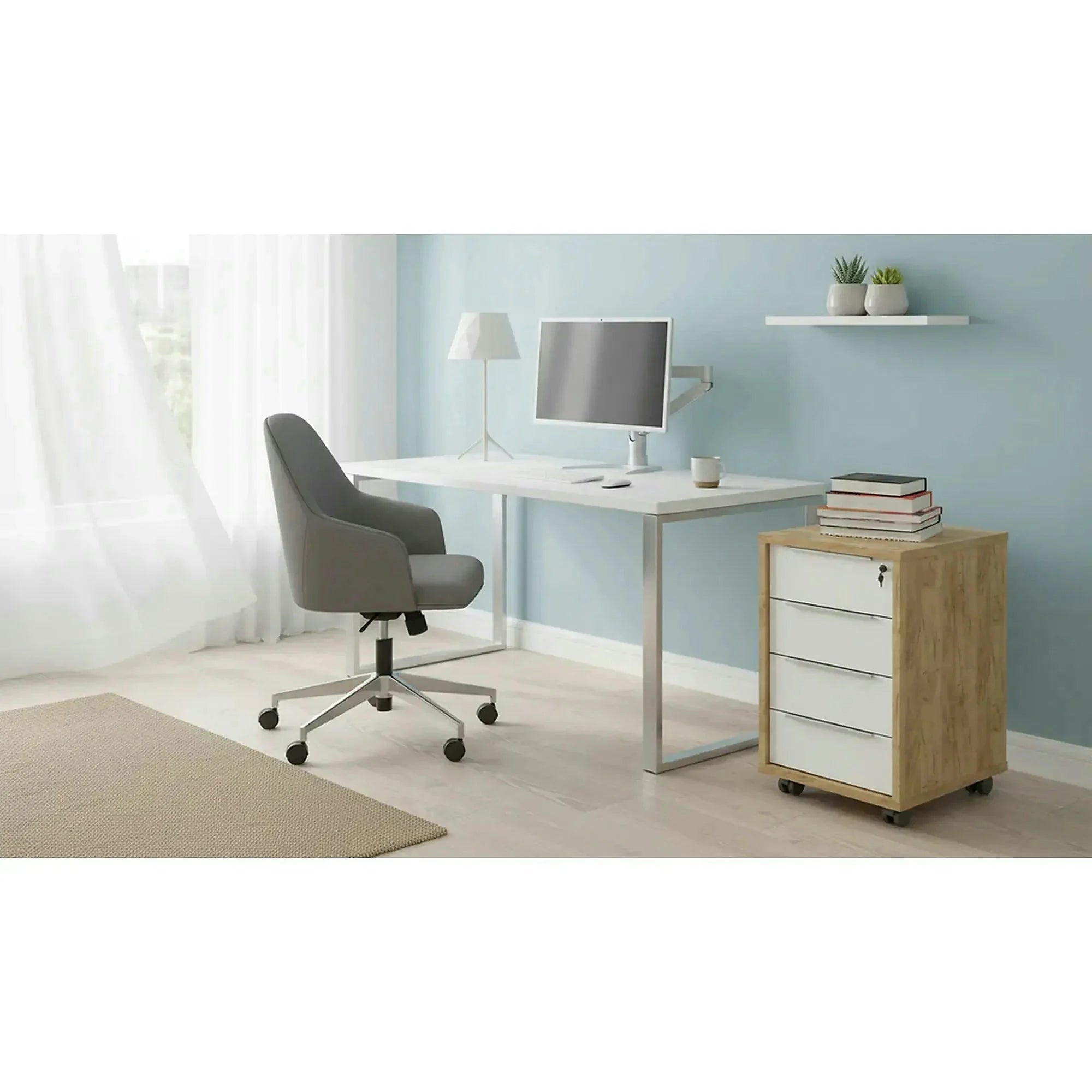 Dulap RIOMA TYP 14, stejar artisan/alb, DTD laminat, cu 4 sertare, 43x48x67 cm