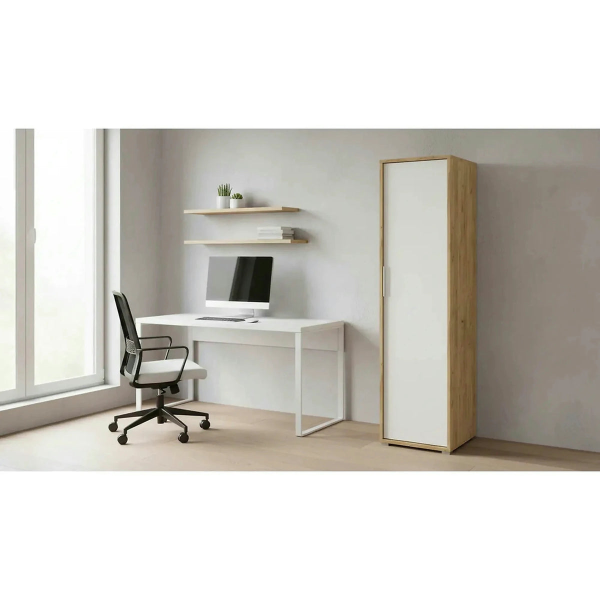 Dulap RIOMA TYP 20, stejar artisan/alb, DTD laminat, cu o usa, 50x55x183 cm
