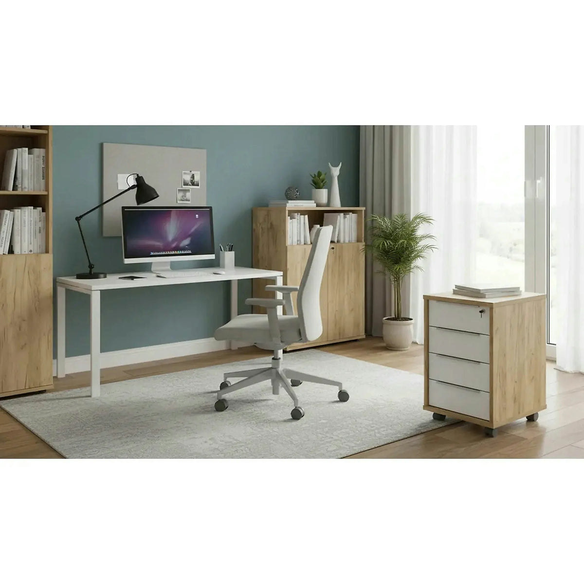 Dulap RIOMA TYP 30, stejar artisan/alb, DTD laminat, cu 4 sertare, 43x48x67 cm