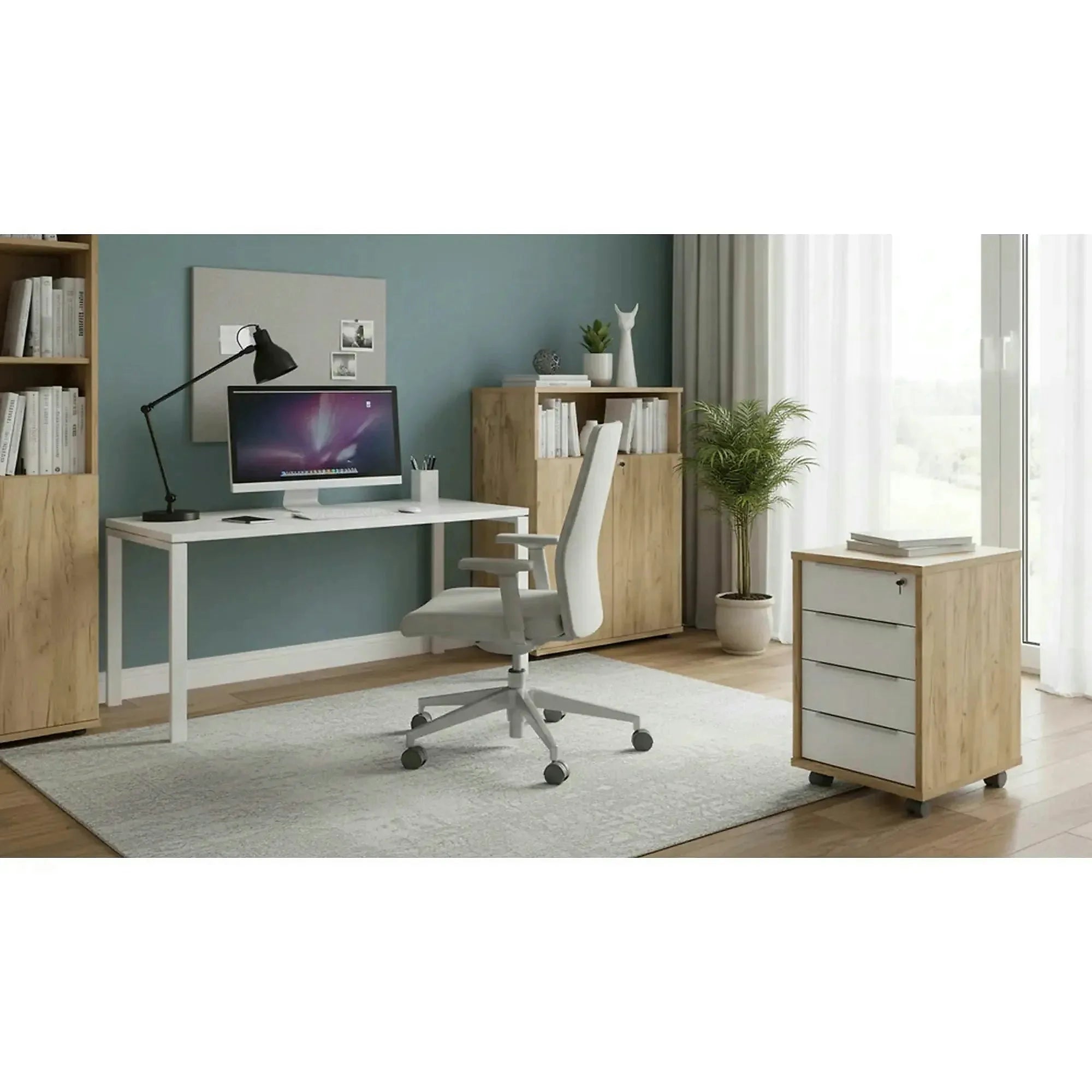 Dulap RIOMA TYP 30, stejar artisan/alb, DTD laminat, cu 4 sertare, 43x48x67 cm