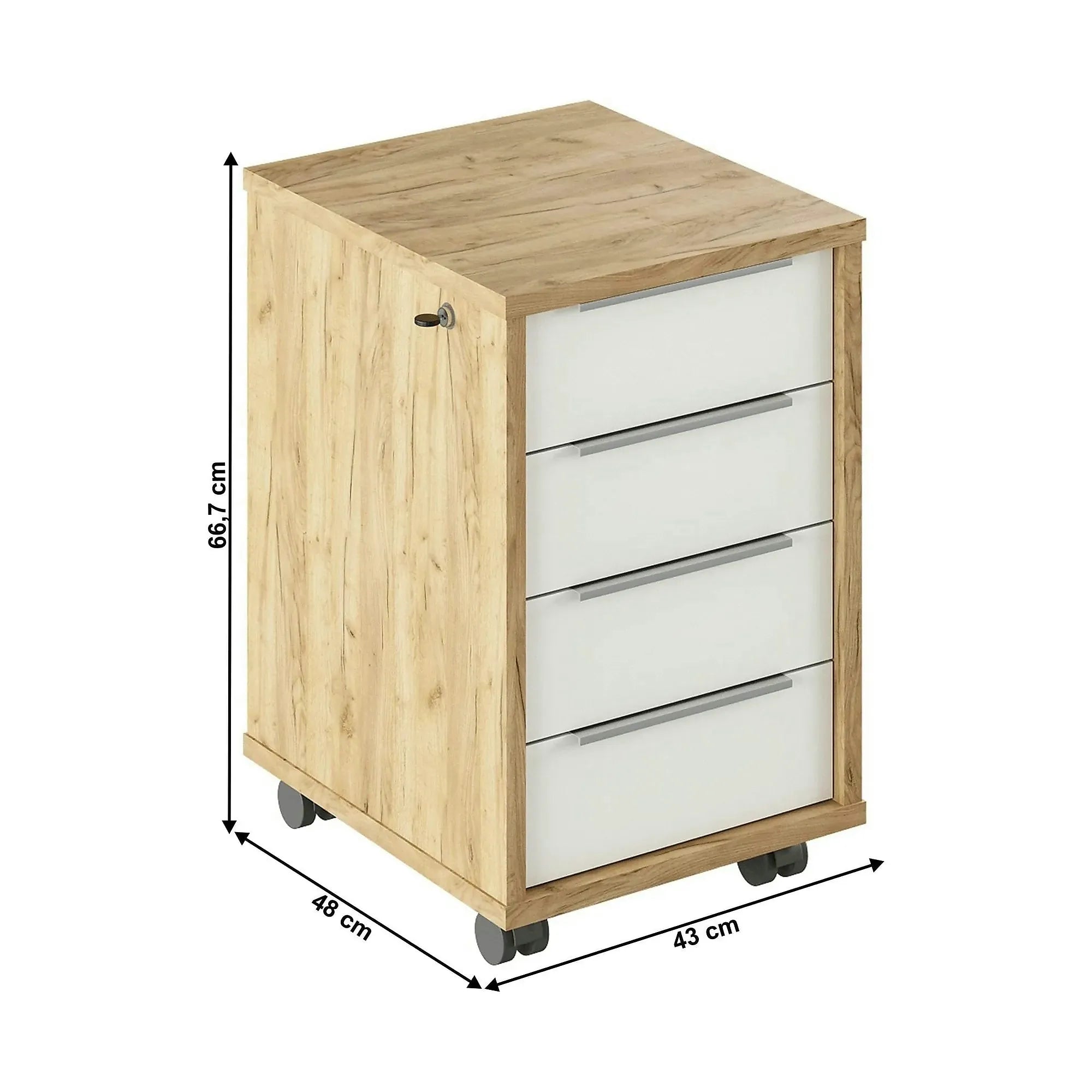 Dulap RIOMA TYP 30, stejar artisan/alb, DTD laminat, cu 4 sertare, 43x48x67 cm