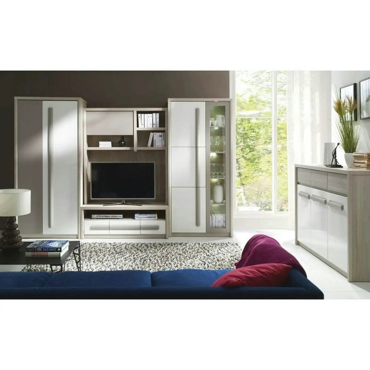 Dulap ROMA 1, stejar/alb lucios/gri mat, PAL laminat/insertii PVC, cu 2 usi, 90x53x194 cm