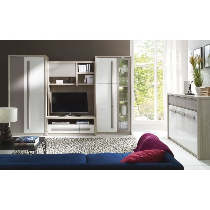 Dulap ROMA 1, stejar/alb lucios/gri mat, PAL laminat/insertii PVC, cu 2 usi, 90x53x194 cm