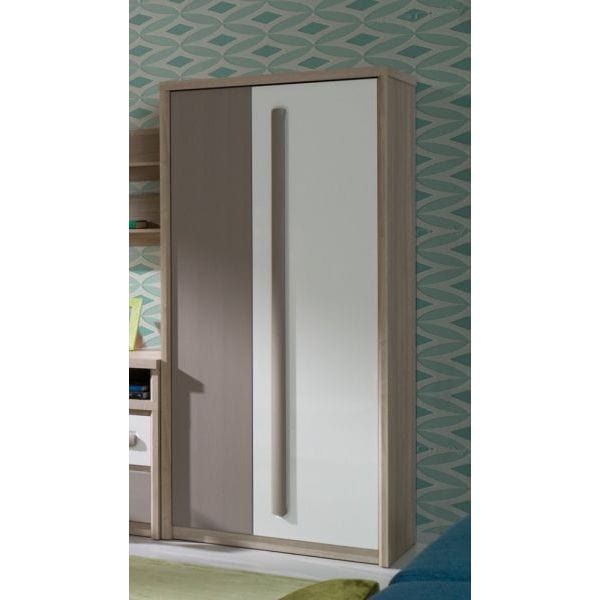 Dulap ROMA 1, stejar/alb lucios/gri mat, PAL laminat/insertii PVC, cu 2 usi, 90x53x194 cm