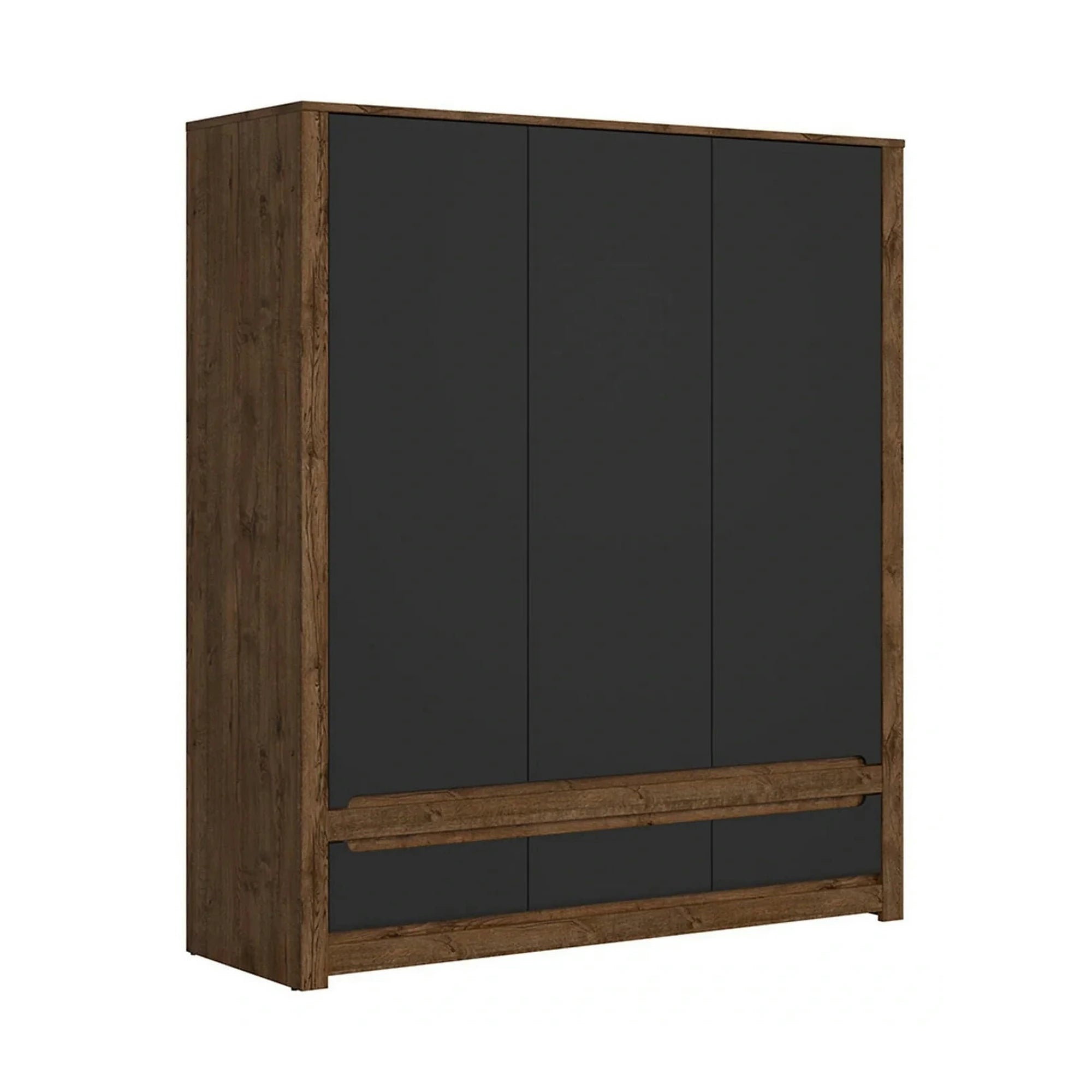 Dulap RUSO, negru mat/stejar, PAL laminat, cu 3 usi si 3 sertare, 179x61x205 cm