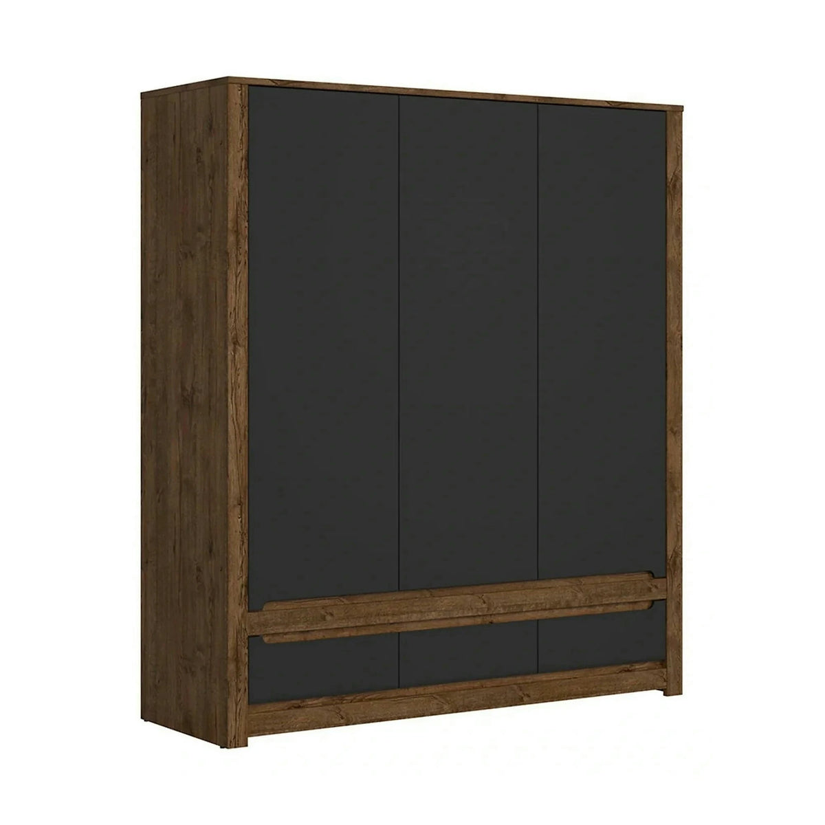 Dulap RUSO, negru mat/stejar, PAL laminat, cu 3 usi si 3 sertare, 179x61x205 cm