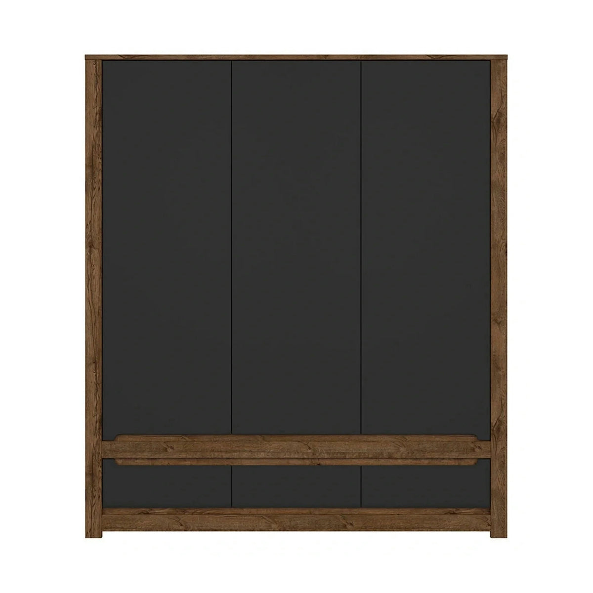 Dulap RUSO, negru mat/stejar, PAL laminat, cu 3 usi si 3 sertare, 179x61x205 cm