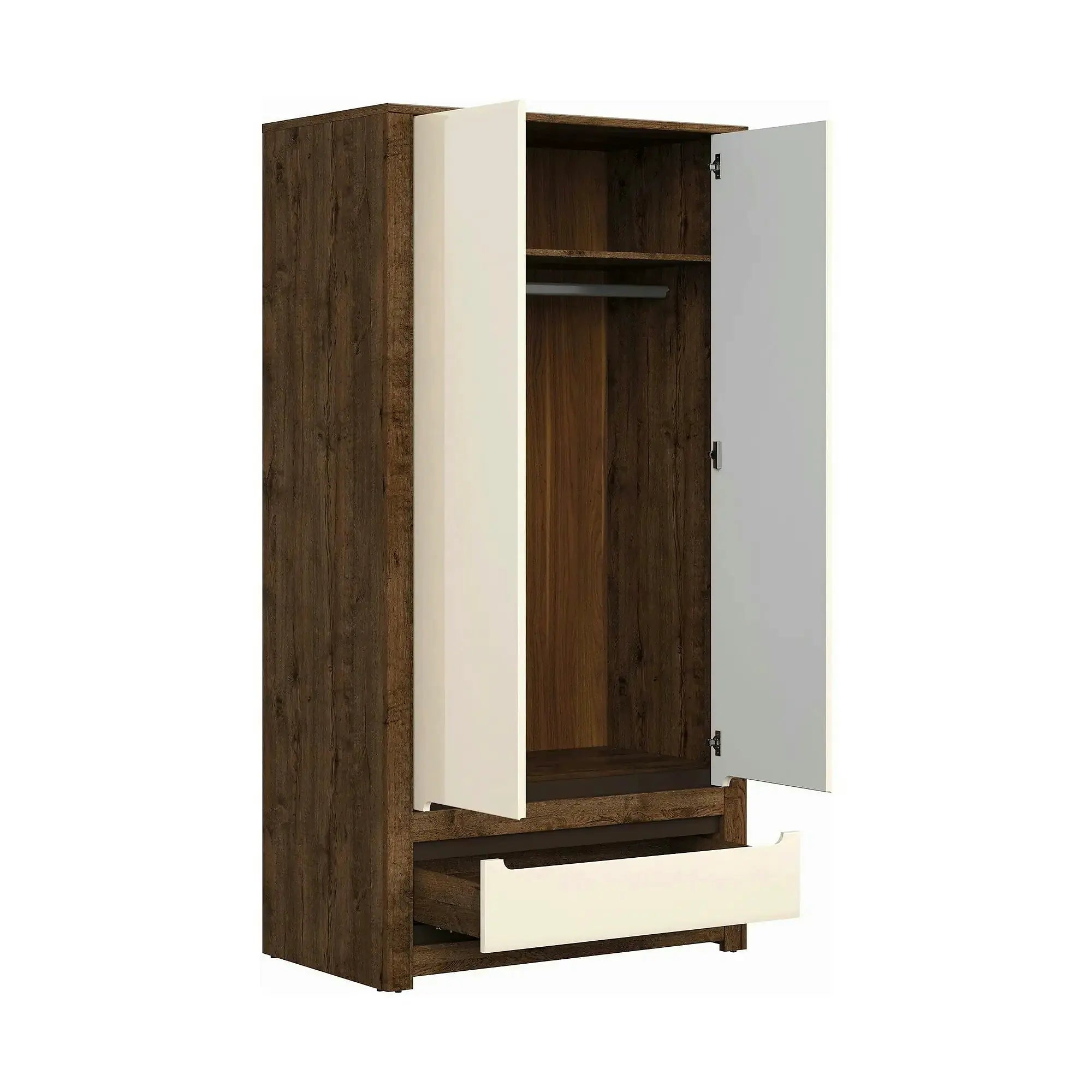 Dulap RUSO, stejar april/alb perla, PAL, cu 2 usi si un sertar, 104x61x205 cm