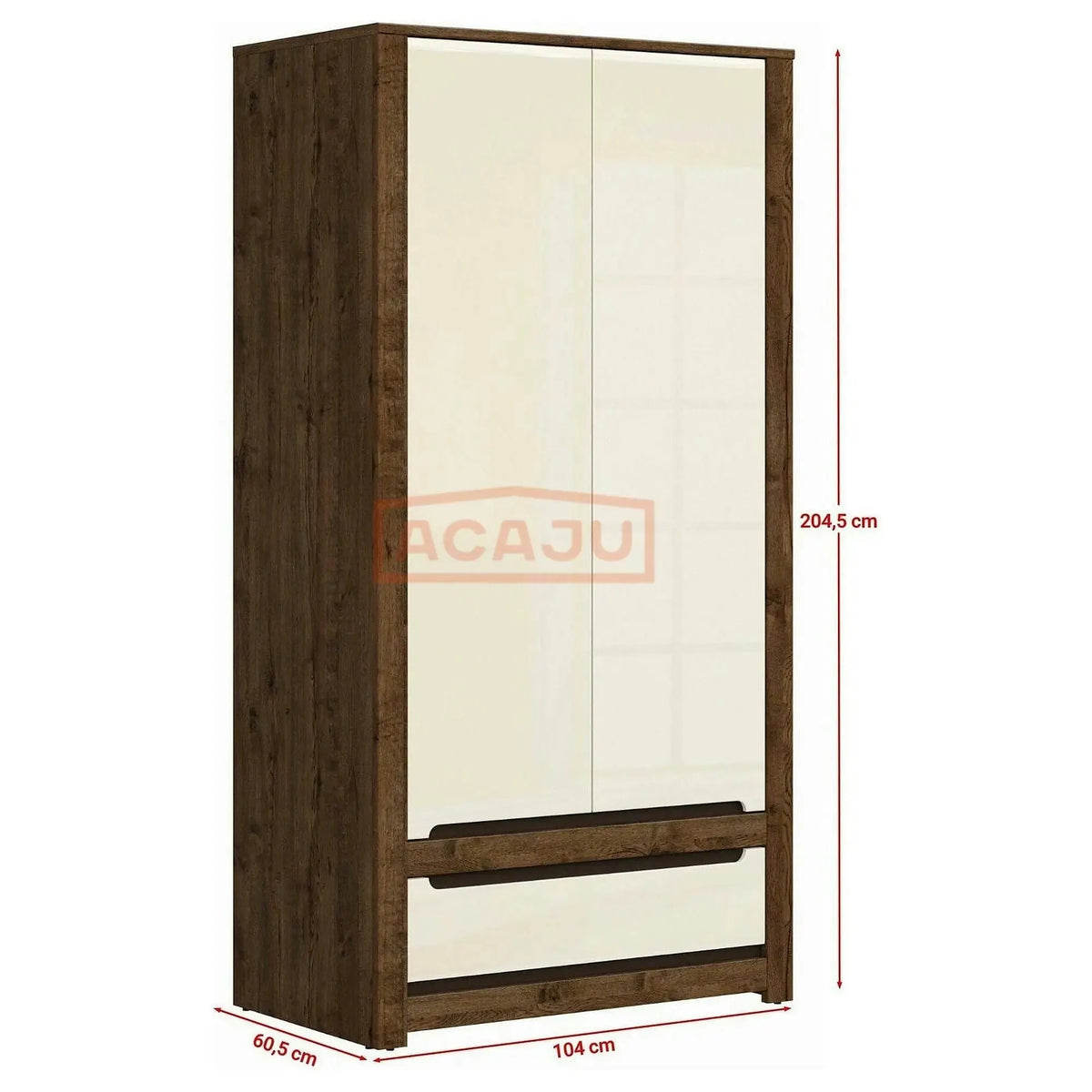 Dulap RUSO, stejar april/alb perla, PAL, cu 2 usi si un sertar, 104x61x205 cm