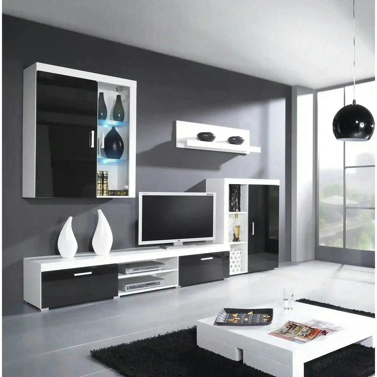 Dulap SAMBA REG-3, alb/negru, PAL laminat, cu o usa, 90x35x114 cm