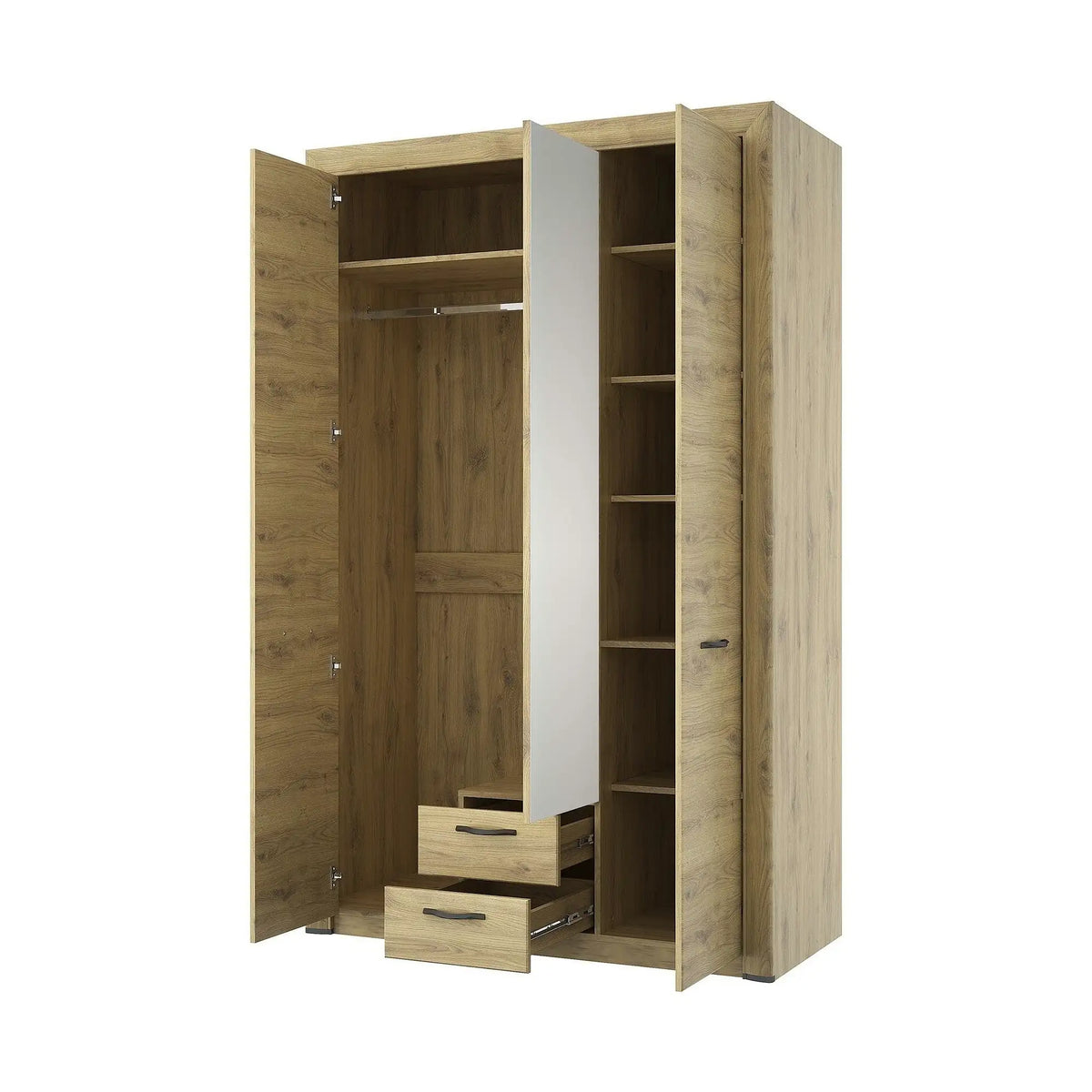 Dulap SAPORI, stejar navarra, PAL laminat, 3 usi si 2 sertare, 136x60x217 cm