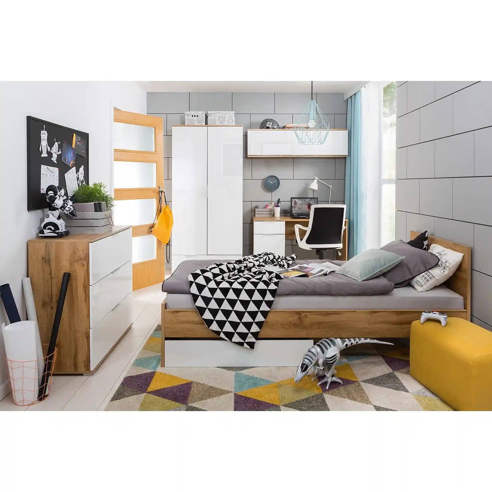 Dulap suspendat ZELE, stejar wotan/alb lucios, PAL laminat, 135x31x37 cm