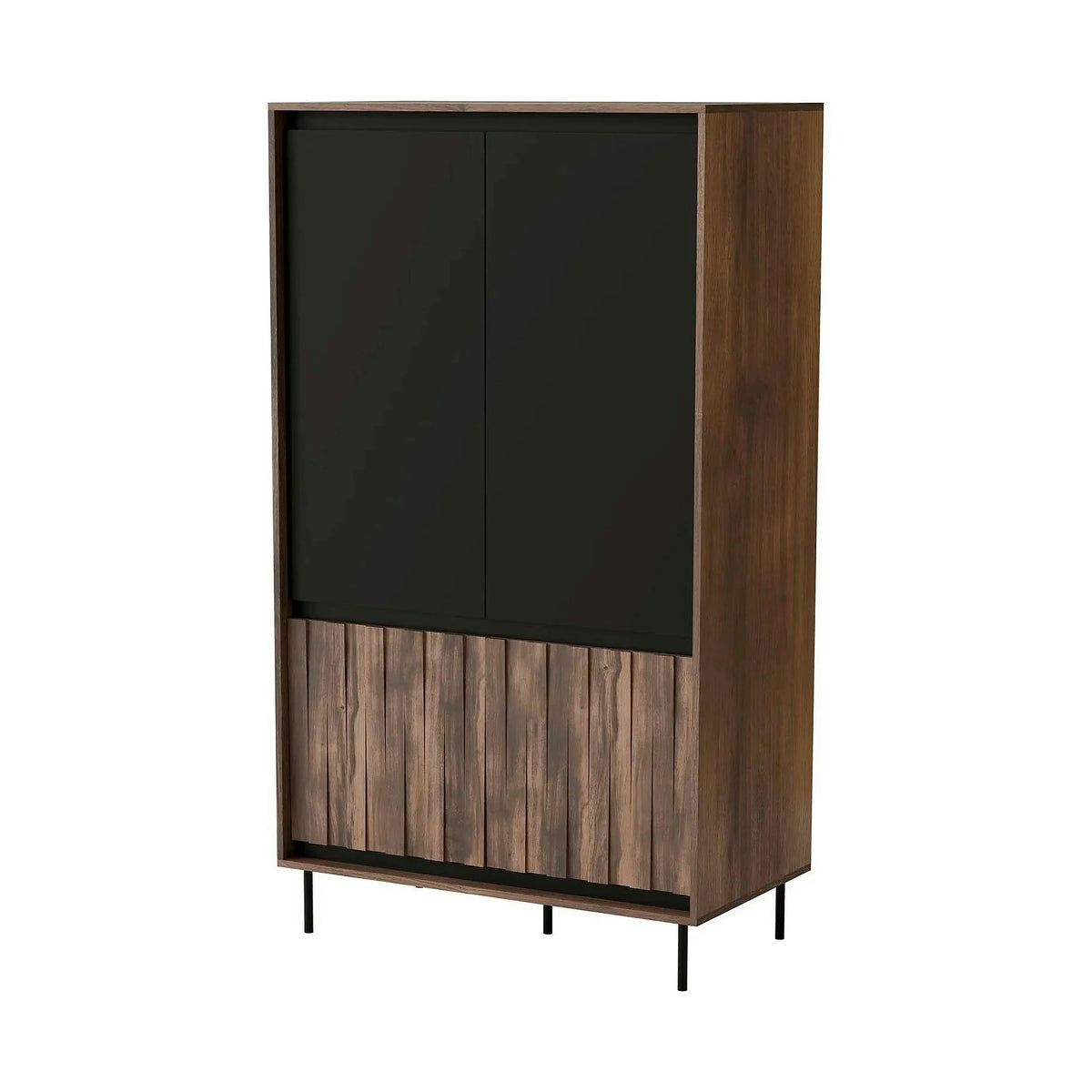 Dulap SWING S-1, nuc/negru, PAL laminat/metal, cu 4 usi, 102x55x179 cm
