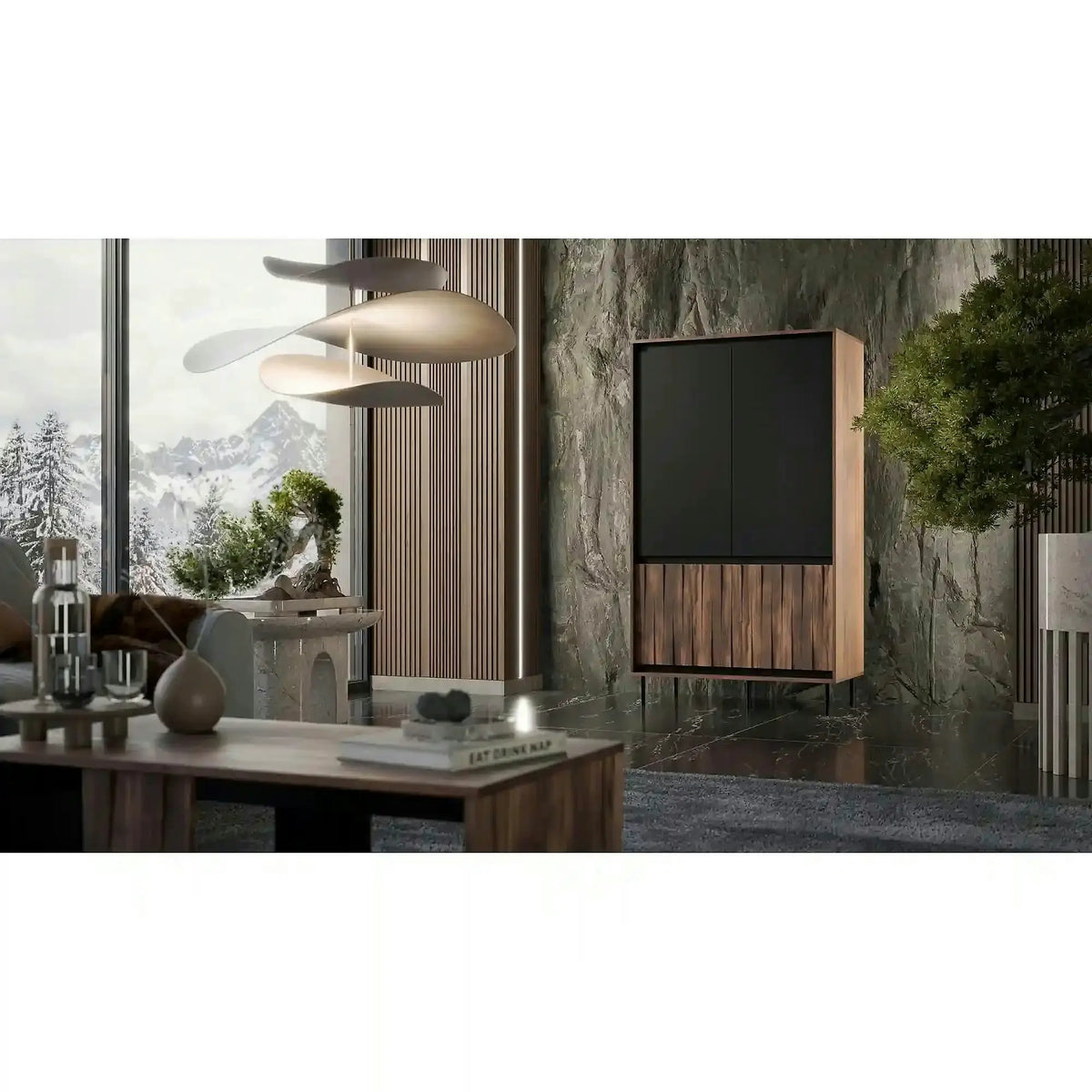 Dulap SWING S-1, nuc/negru, PAL laminat/metal, cu 4 usi, 102x55x179 cm