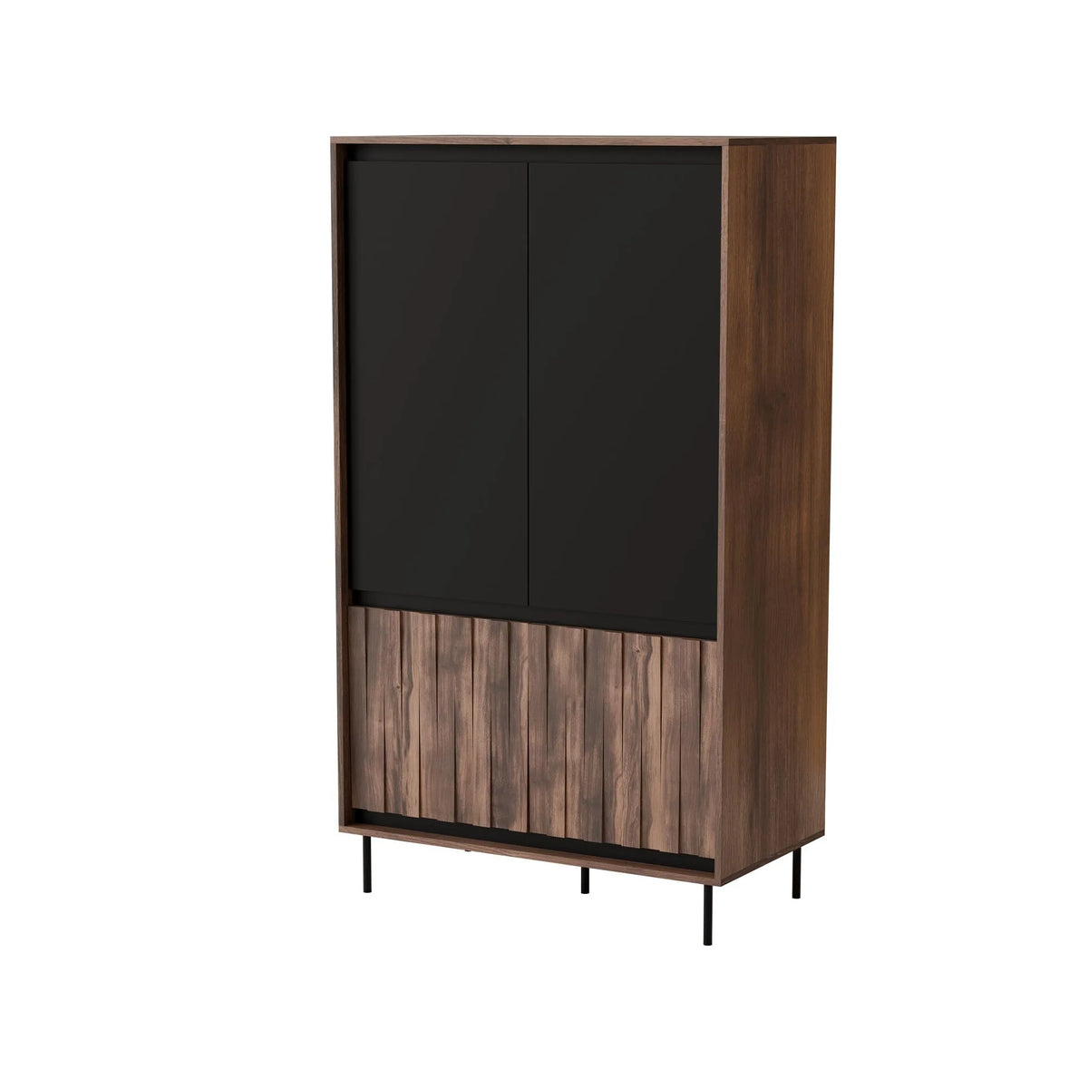 Dulap SWING S-1, nuc/negru, PAL laminat/metal, cu 4 usi, 102x55x179 cm
