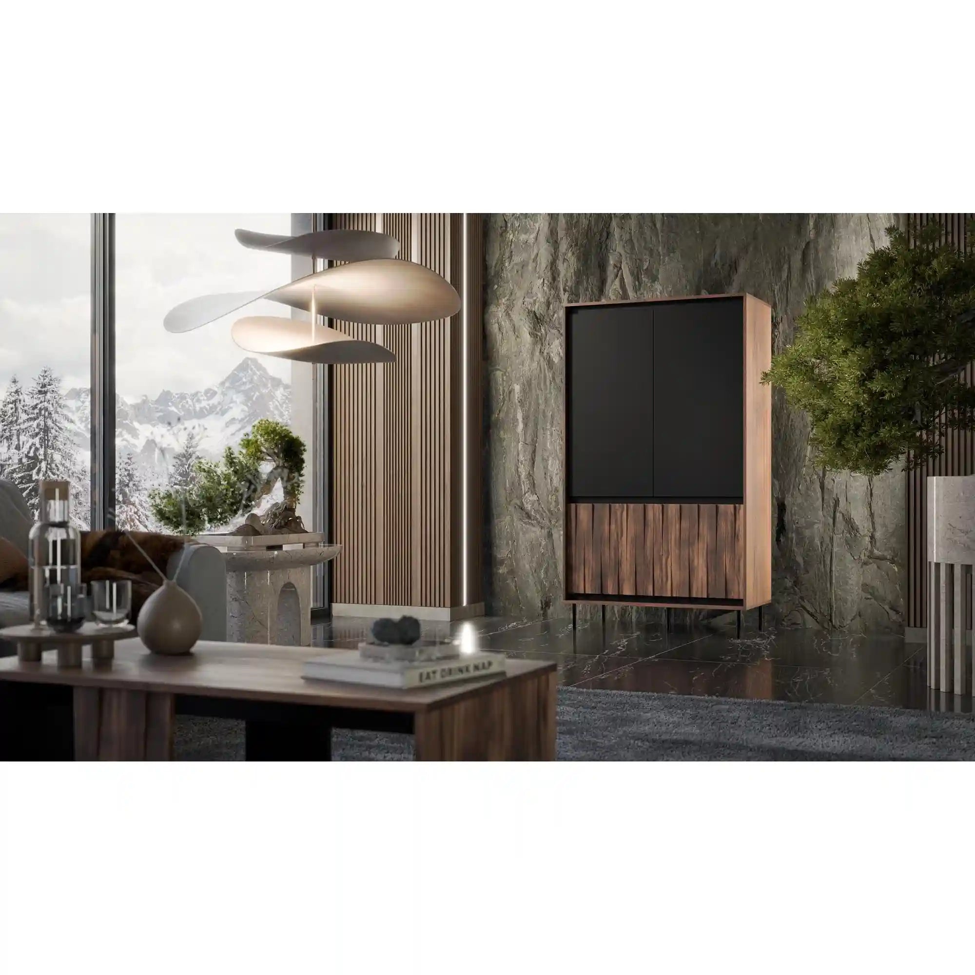 Dulap SWING S-1, nuc/negru, PAL laminat/metal, cu 4 usi, 102x55x179 cm