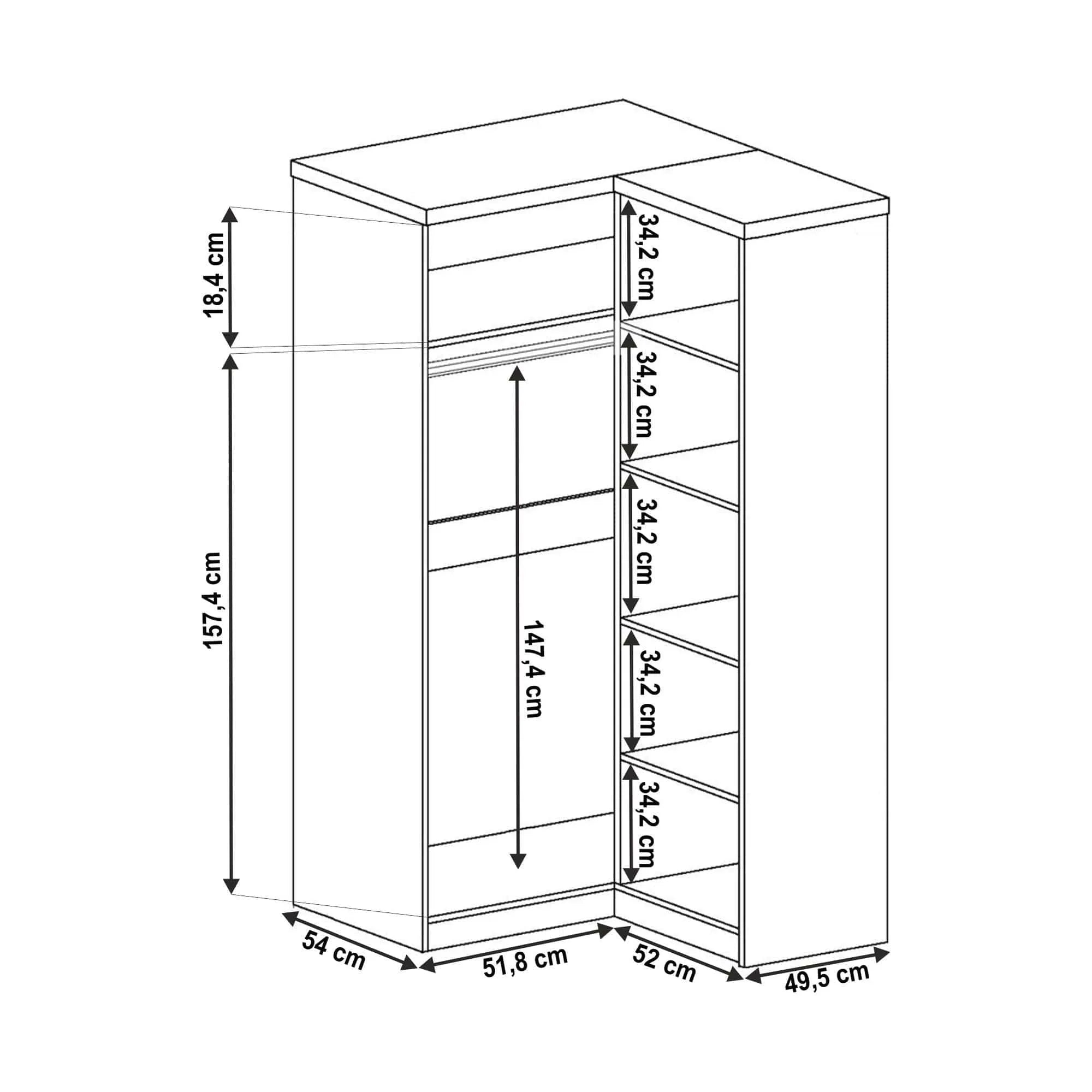 Dulap TEDY Typ T25, stejar lefkas, PAL melaminat, cu 2 usi, 110x95x190 cm