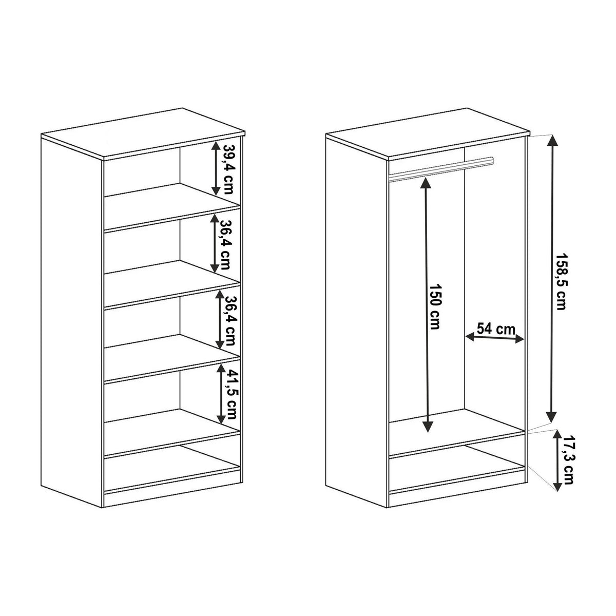 Dulap TEDY Typ T7, stejar lefkas, PAL melaminat, cu 2 usi, 90x57x190 cm