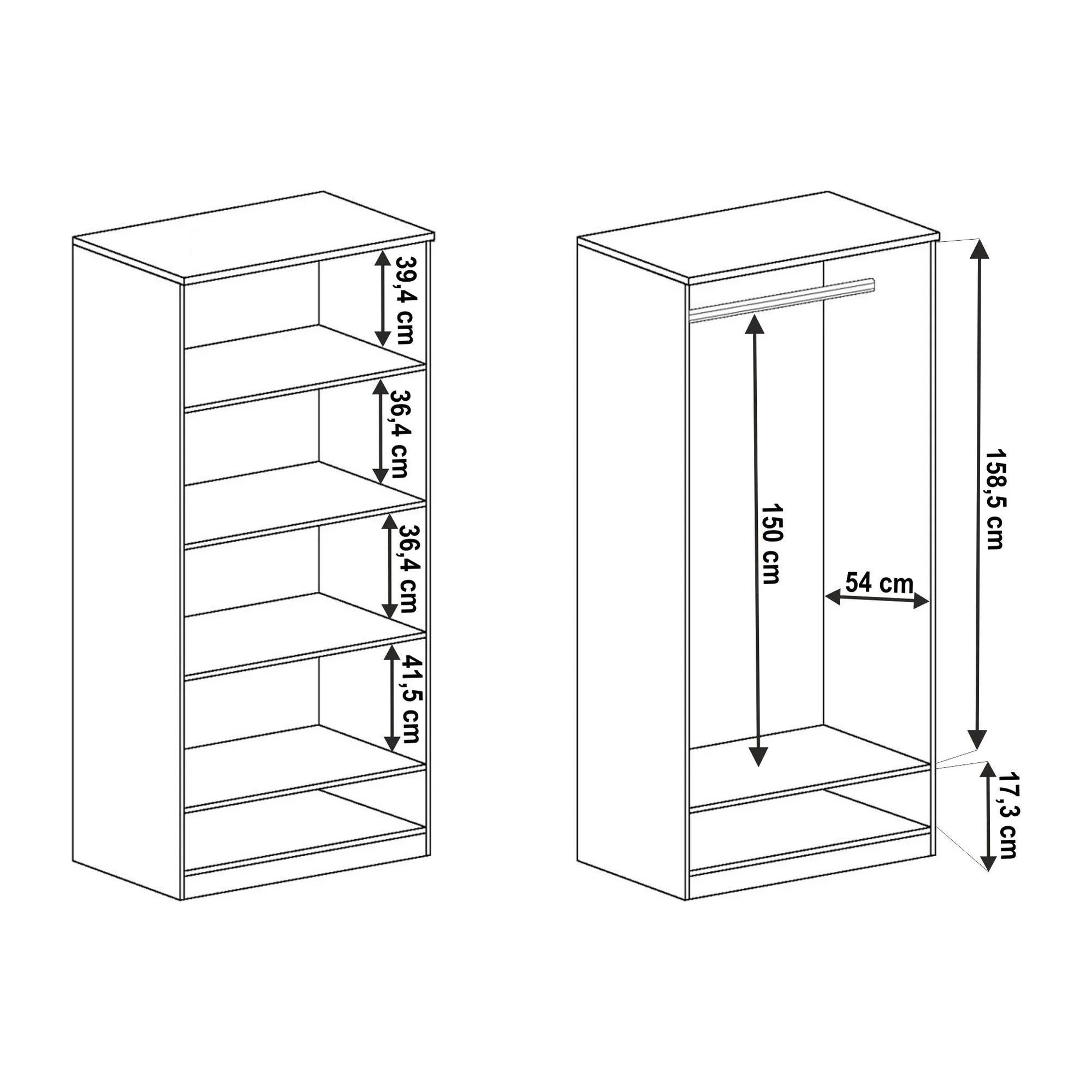 Dulap TEDY Typ T7, stejar lefkas, PAL melaminat, cu 2 usi, 90x57x190 cm
