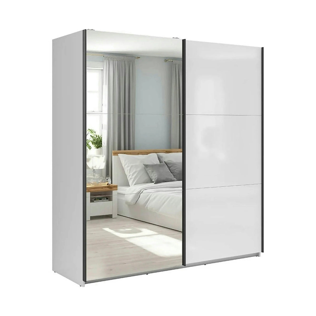 Dulap TETRIX, alb lucios, PAL, cu 2 usi si oglinda, 183x60x196 cm