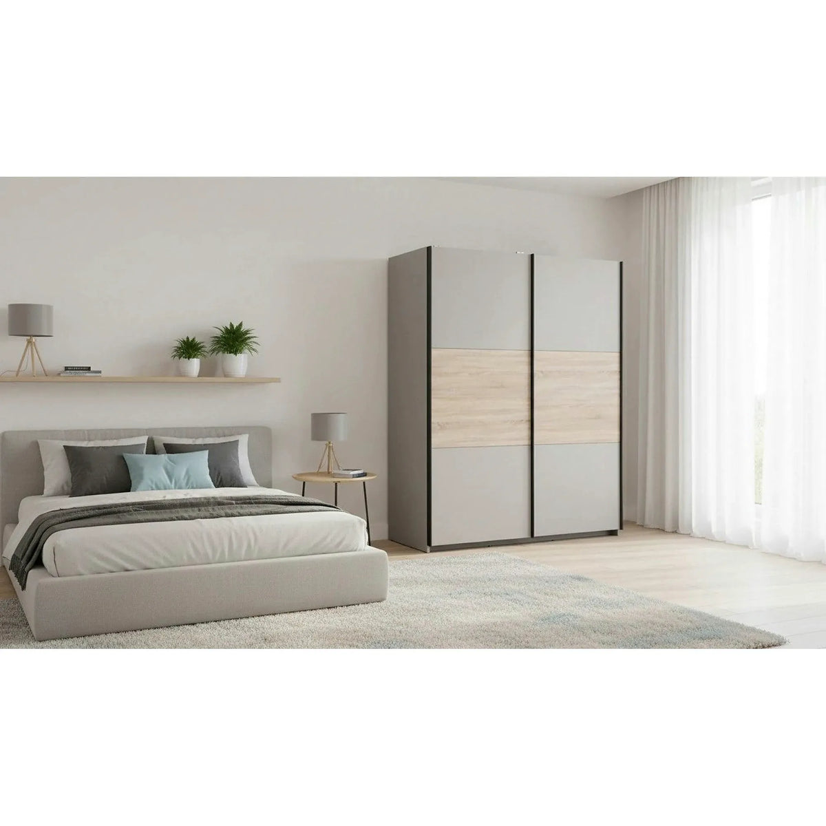 Dulap TETRIX, alb lucios/stejar sonoma, PAL, cu 2 usi, 154x60x196 cm