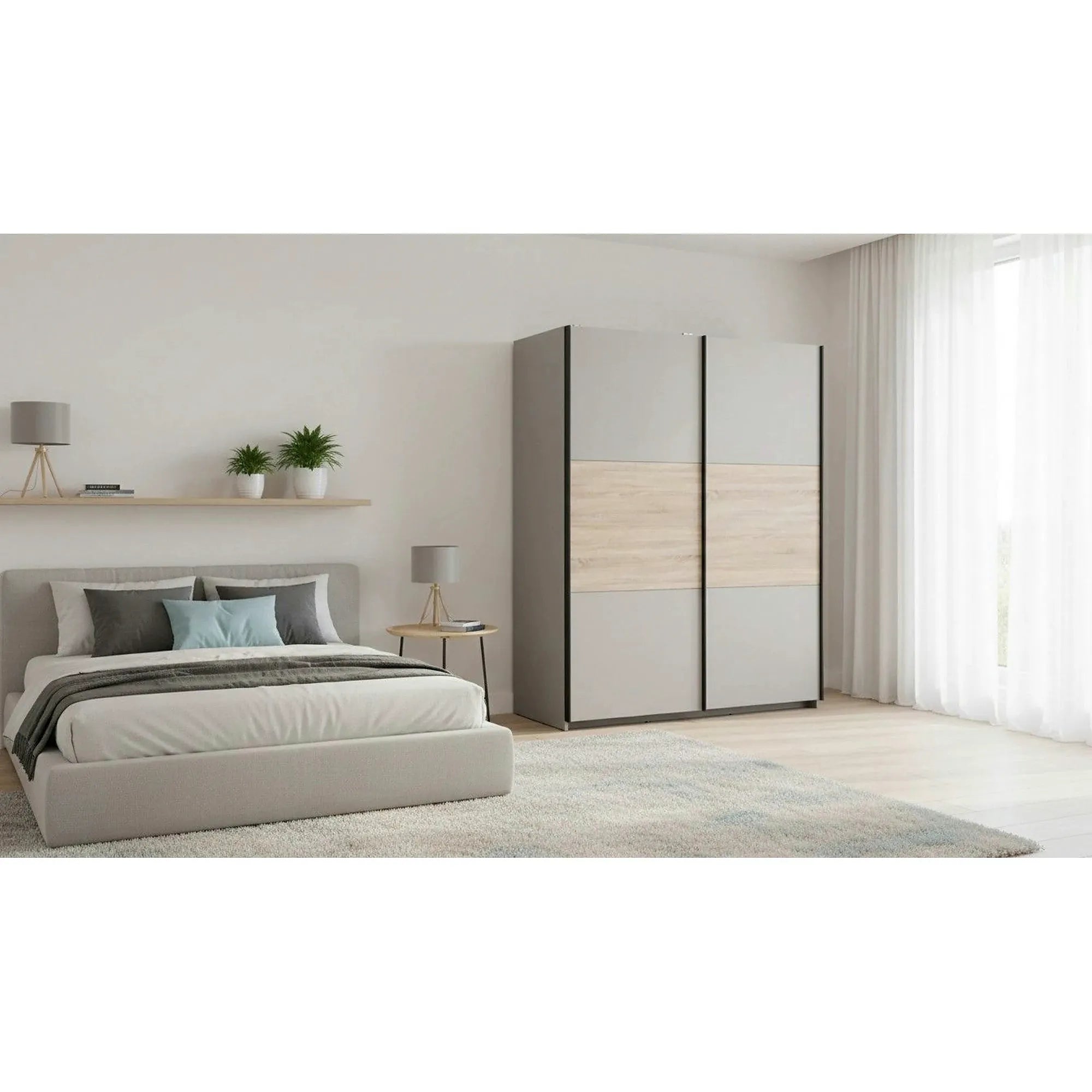 Dulap TETRIX, alb lucios/stejar sonoma, PAL, cu 2 usi, 154x60x196 cm