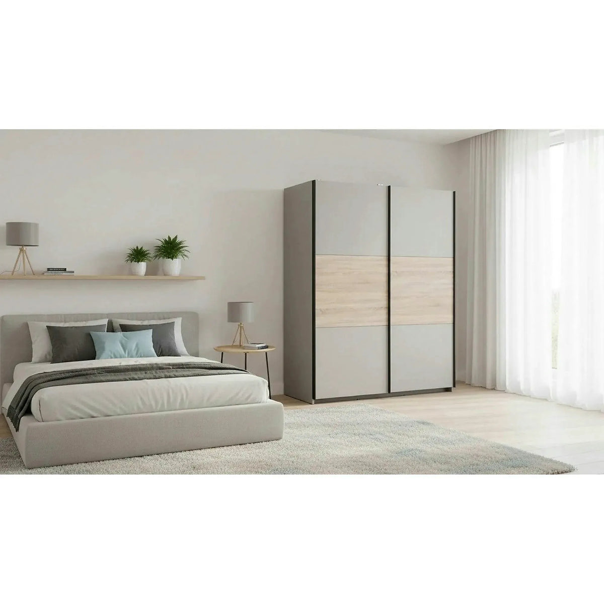 Dulap TETRIX, alb lucios/stejar sonoma, PAL, cu 2 usi, 154x60x196 cm